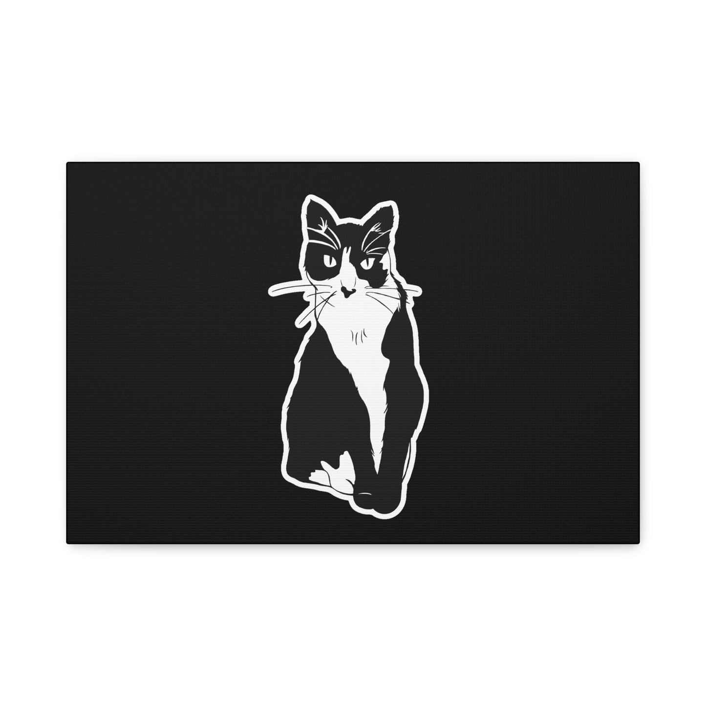 Cat Canvas Print on Black (Sticker Style Cat) - Cat Drawing Art