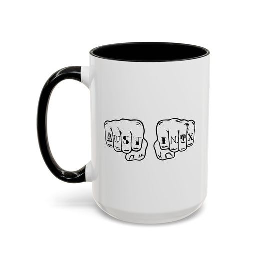 Austin Knuckle Tats Tattooed Fists Accent Mug