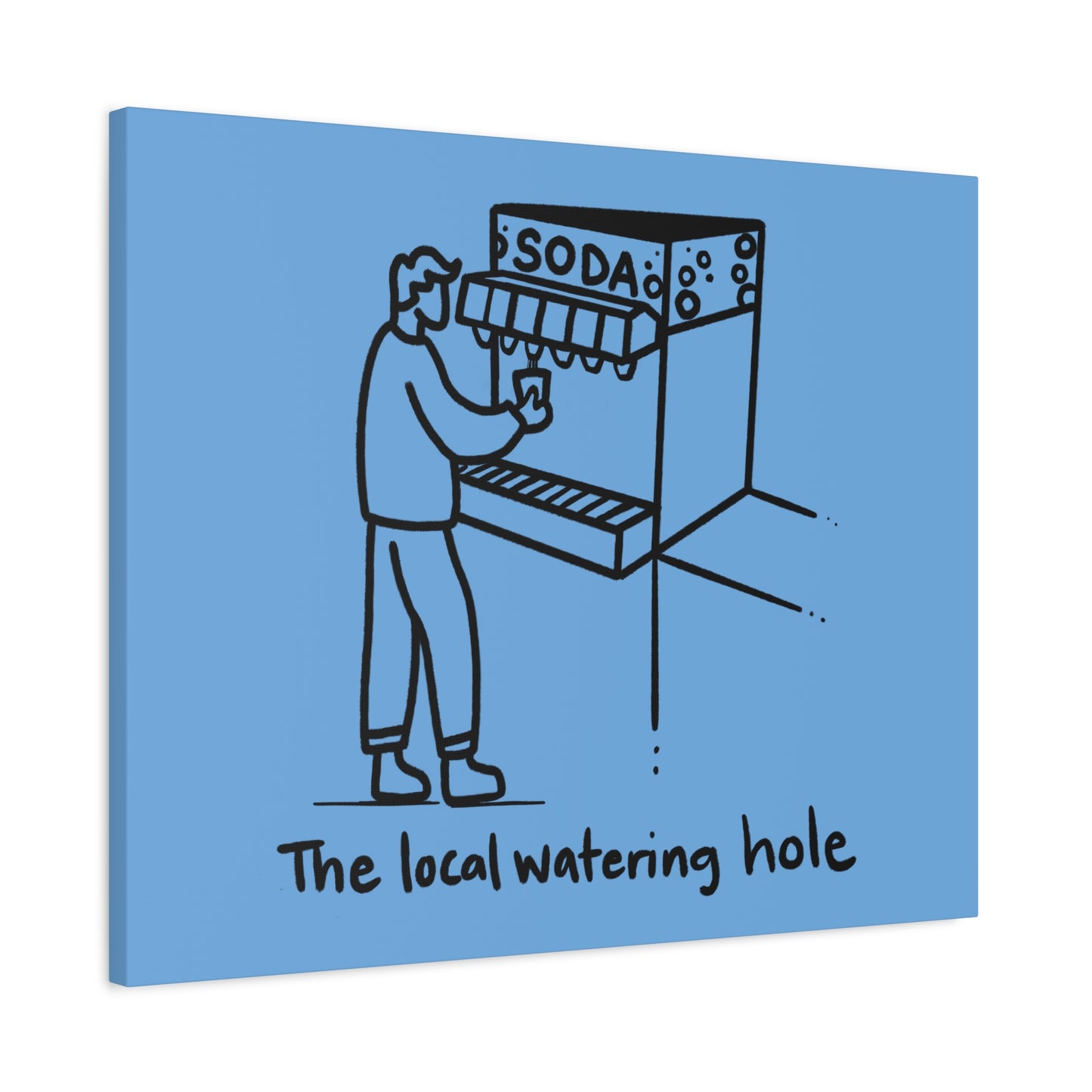 Local Watering Hole Canvas Print - White Ink on Black Background