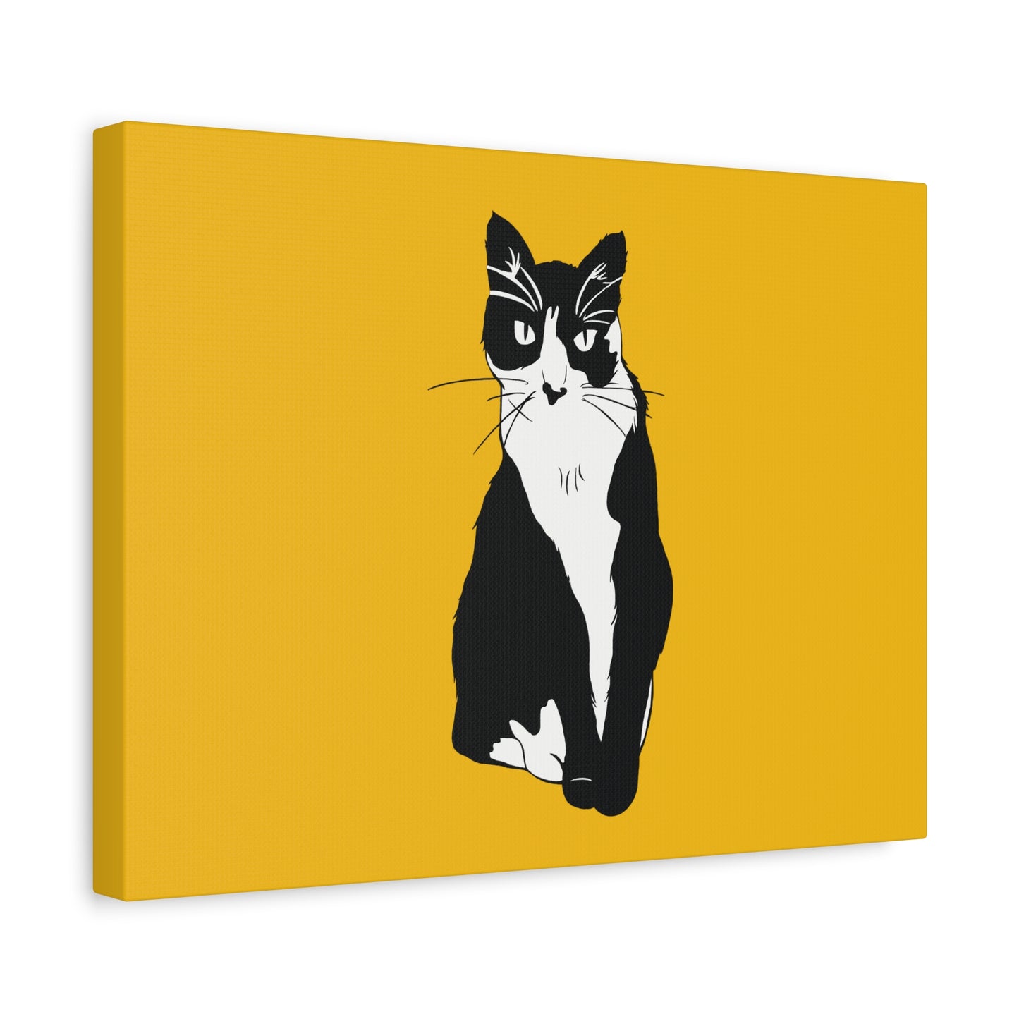 Cat Canvas on Yellow (B&W Style Cat) - Cat Drawing Art