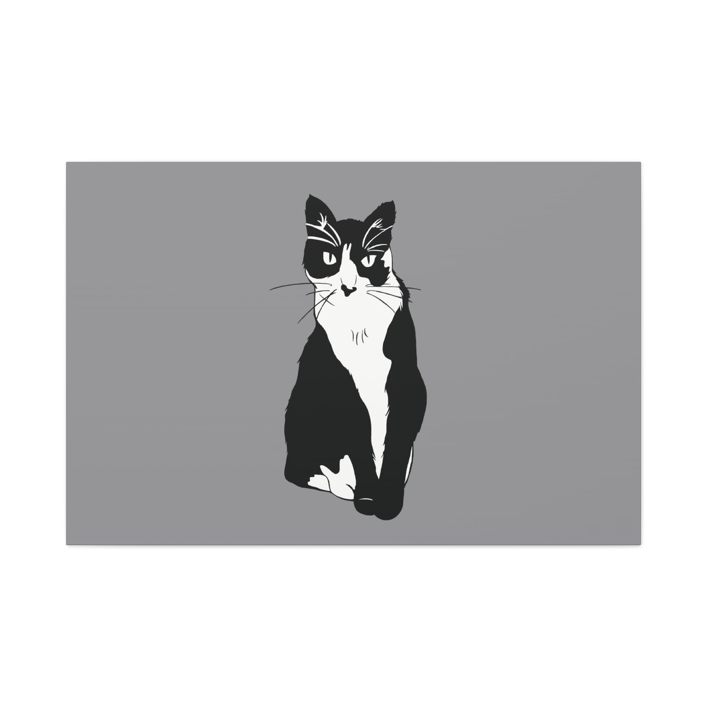 Cat Canvas on Grey (B&W Style Cat) - Cat Drawing Art