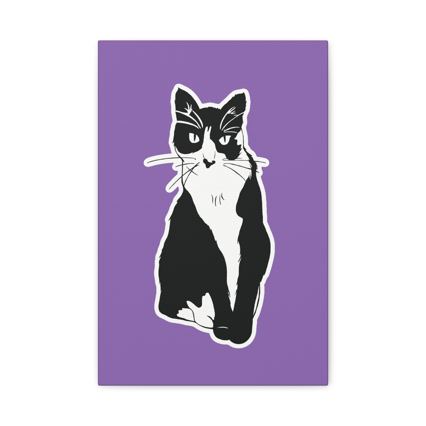 Cat Canvas on Light Purple (Sticker Style Cat) - Cat Drawing Art