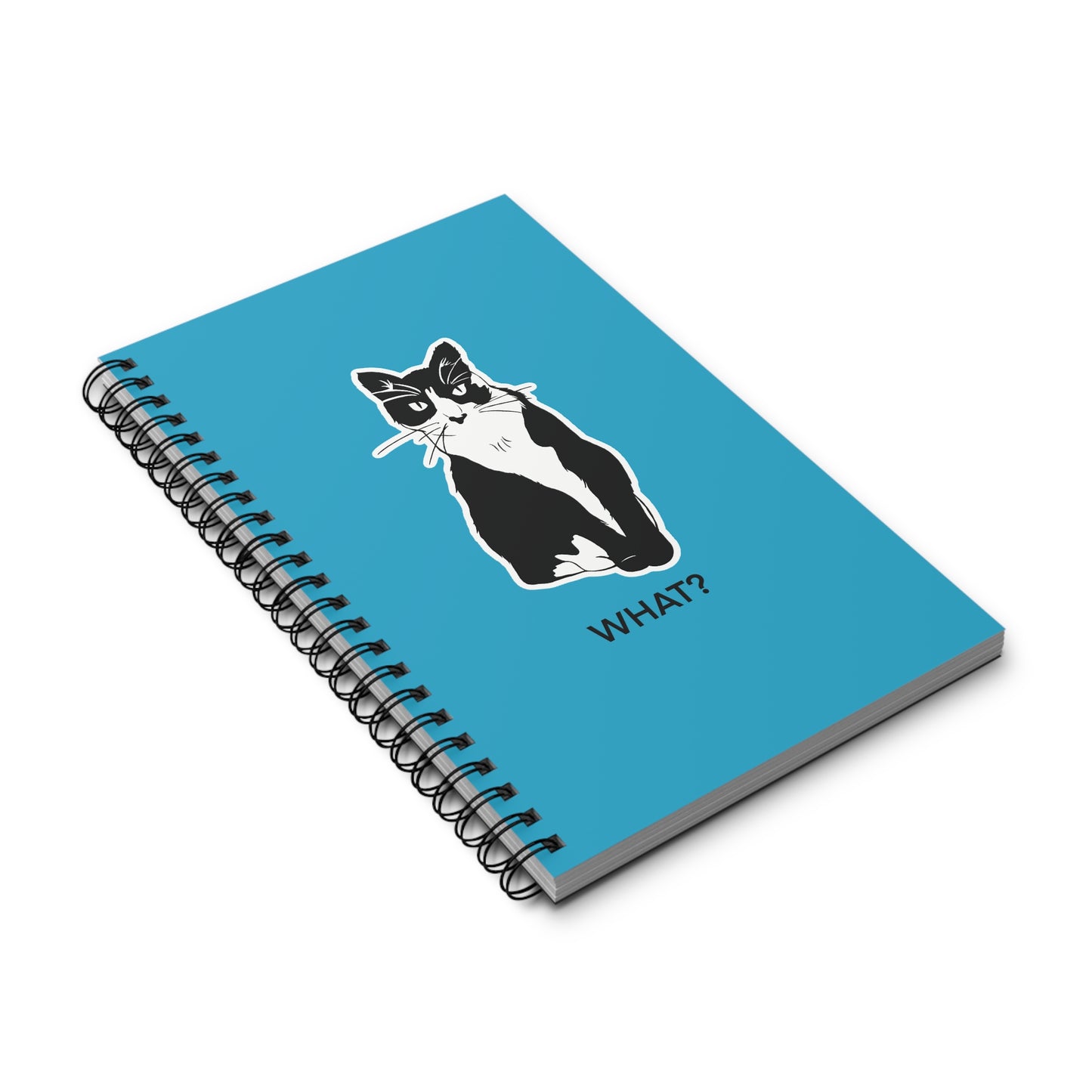Cattitude Notebook in Turquoise (Sticker Style Cat with Black Writing) - Cat Spiral Notebook