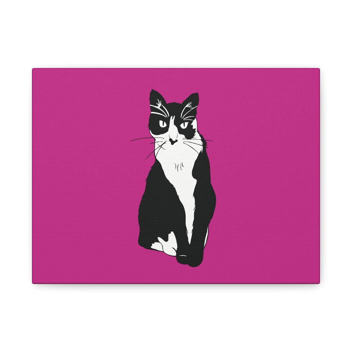 Cat Canvas on Pink (B&W Style Cat) - Cat Drawing Art