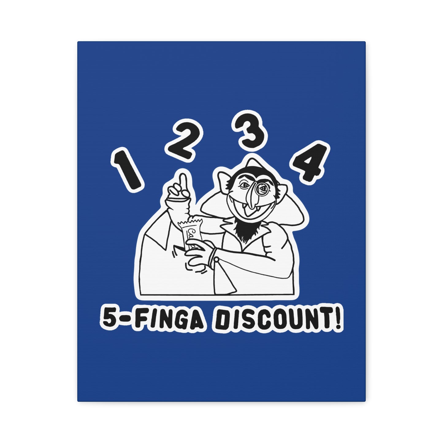 Five Finger Discount Outline Canvas Print Dark Blue - Sesame Street The Count Parody Art Print