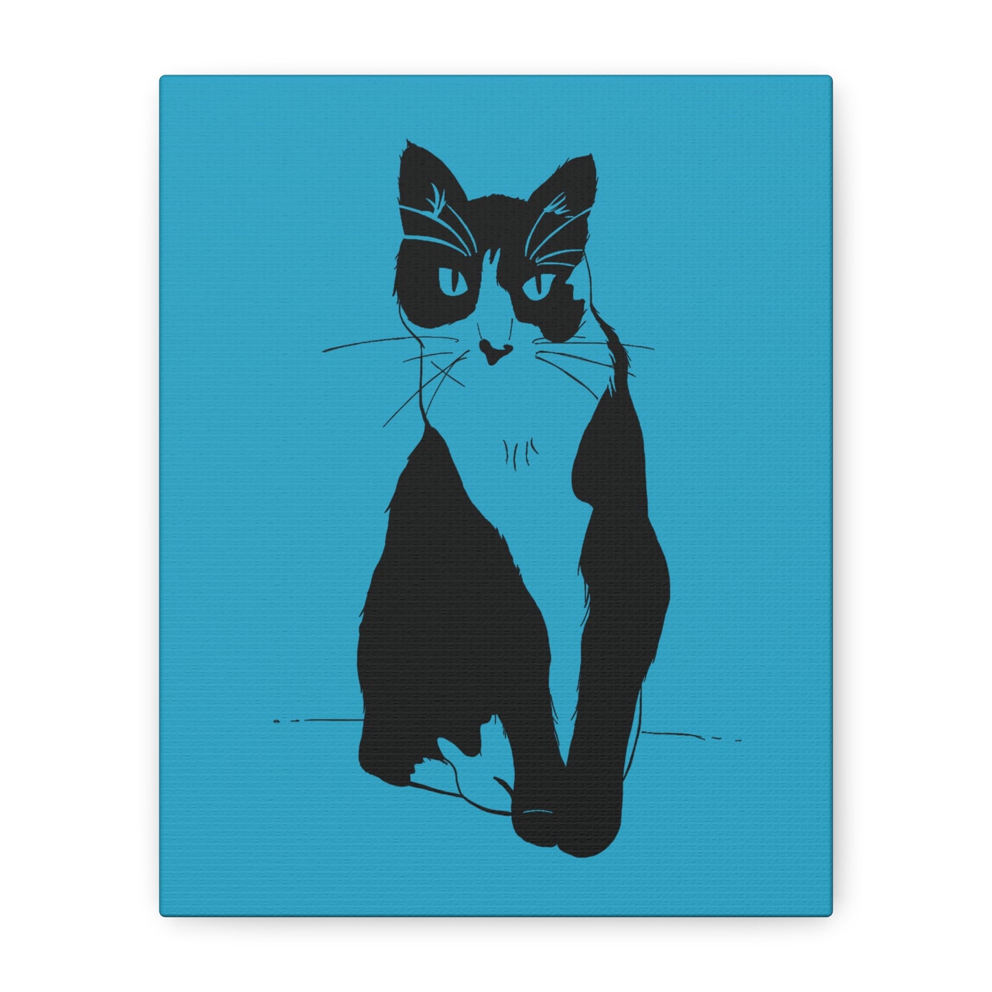 Cat Canvas Print on Turquoise (Transparent Style Cat) - Cat Drawing Art