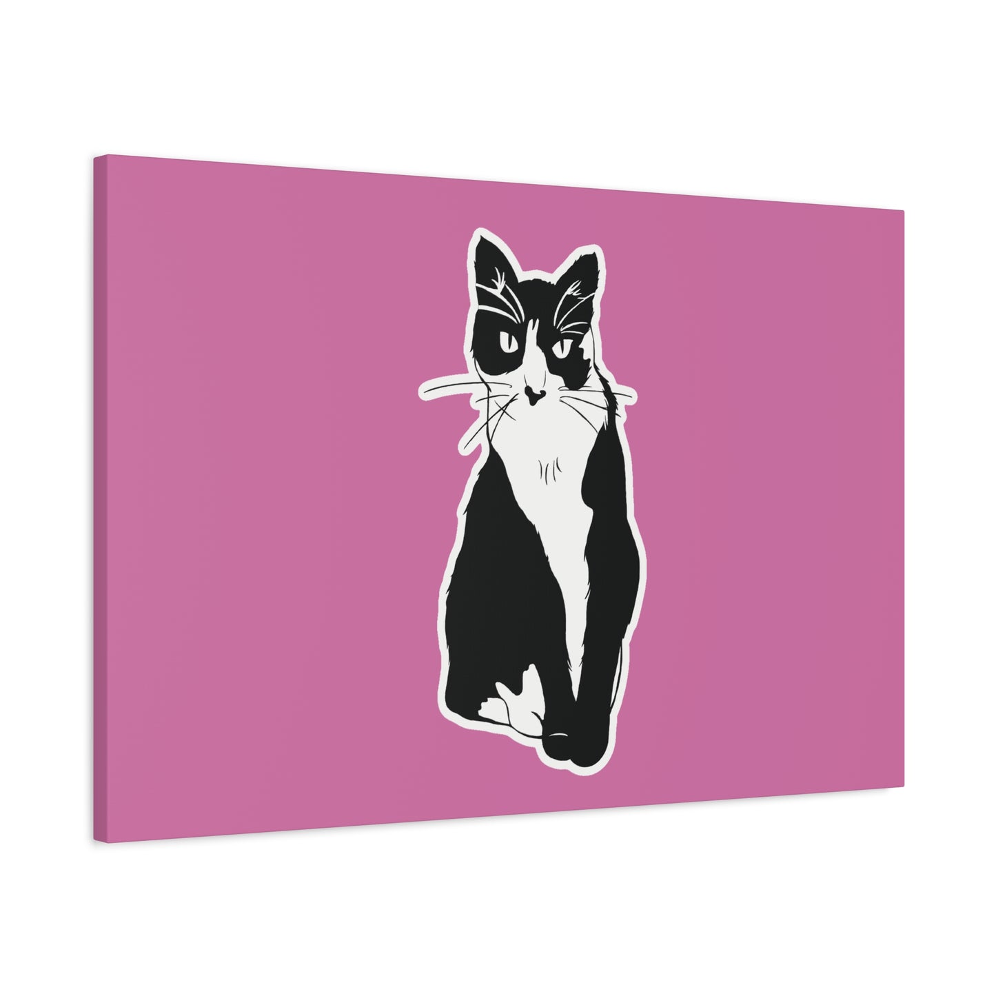 Cat Canvas on Light Pink (Sticker Style Cat) - Cat Drawing Art