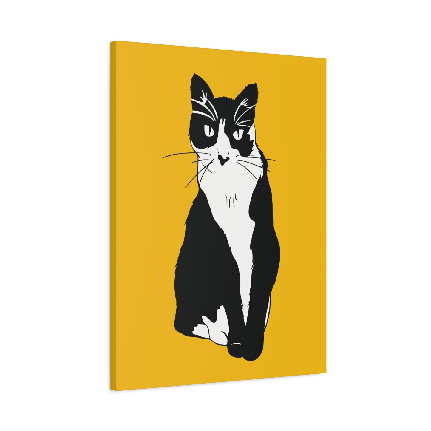 Cat Canvas on Yellow (B&W Style Cat) - Cat Drawing Art