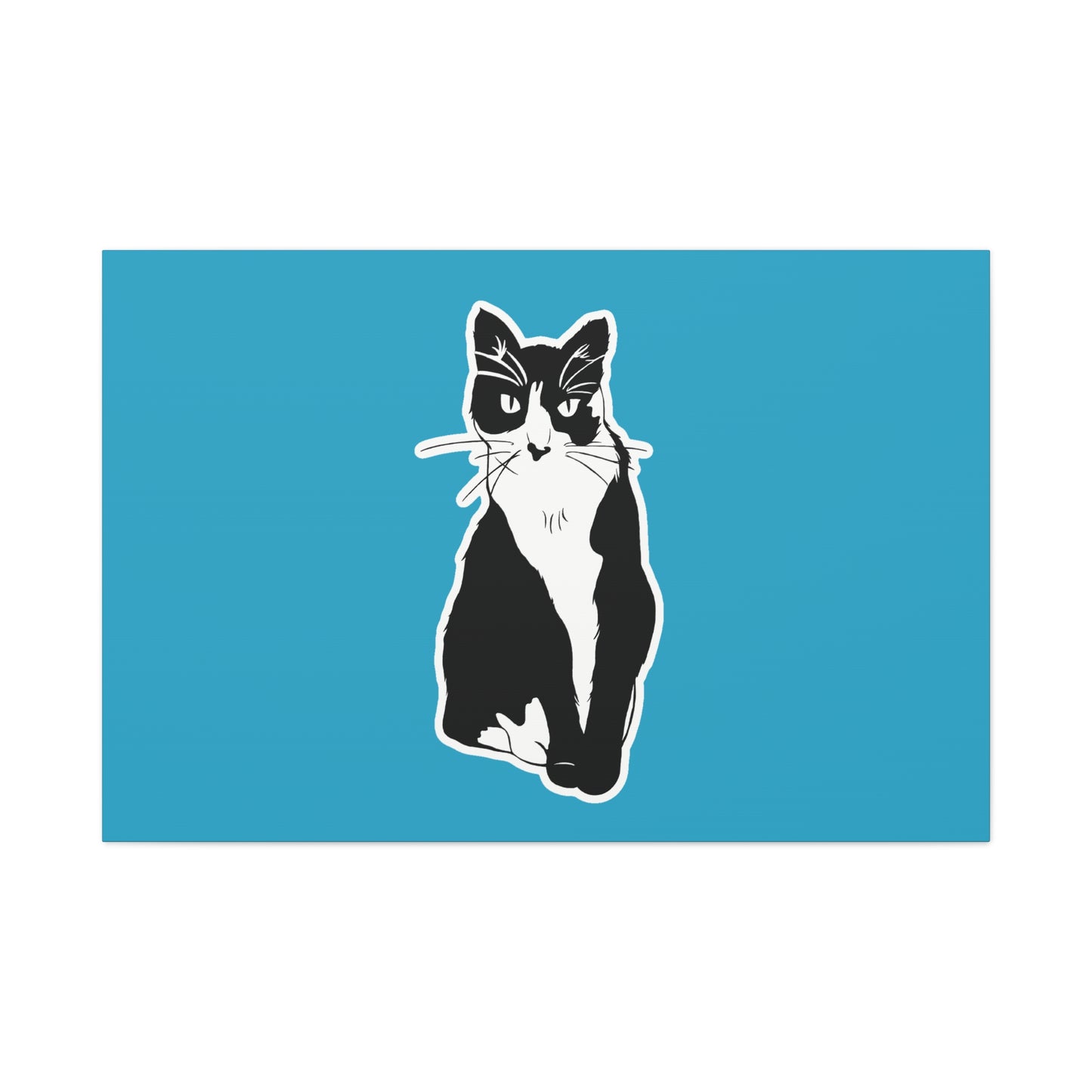 Cat Canvas Print on Turquoise (Sticker Style Cat) - Cat Drawing Art