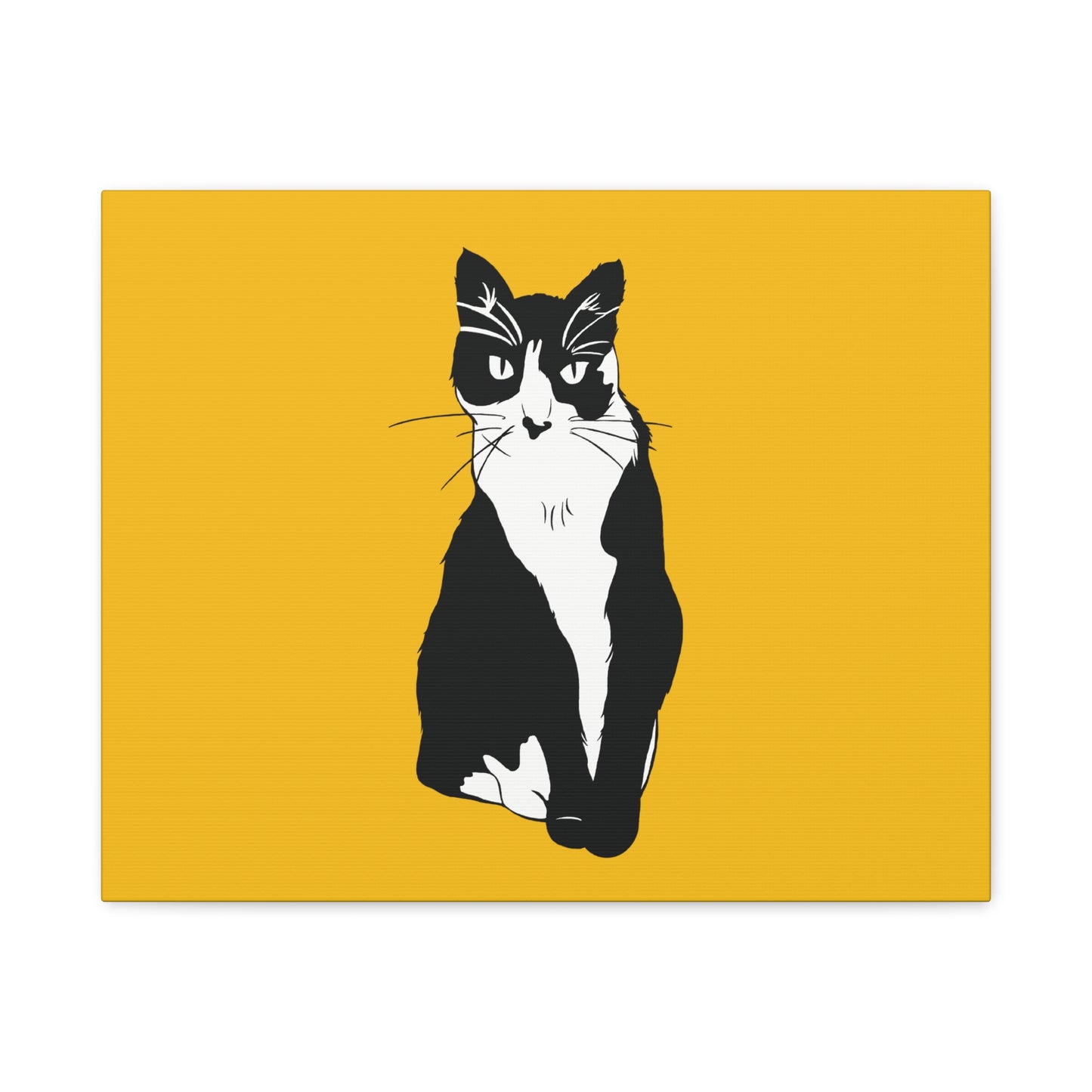 Cat Canvas on Yellow (B&W Style Cat) - Cat Drawing Art