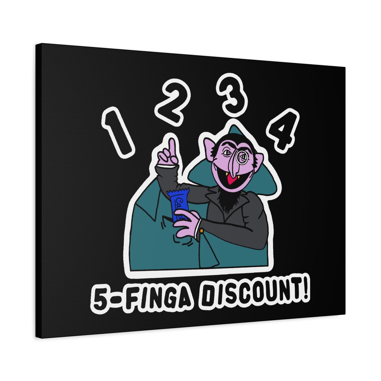 Five Finger Discount Canvas Print Black - Sesame Street The Count Parody Art Print