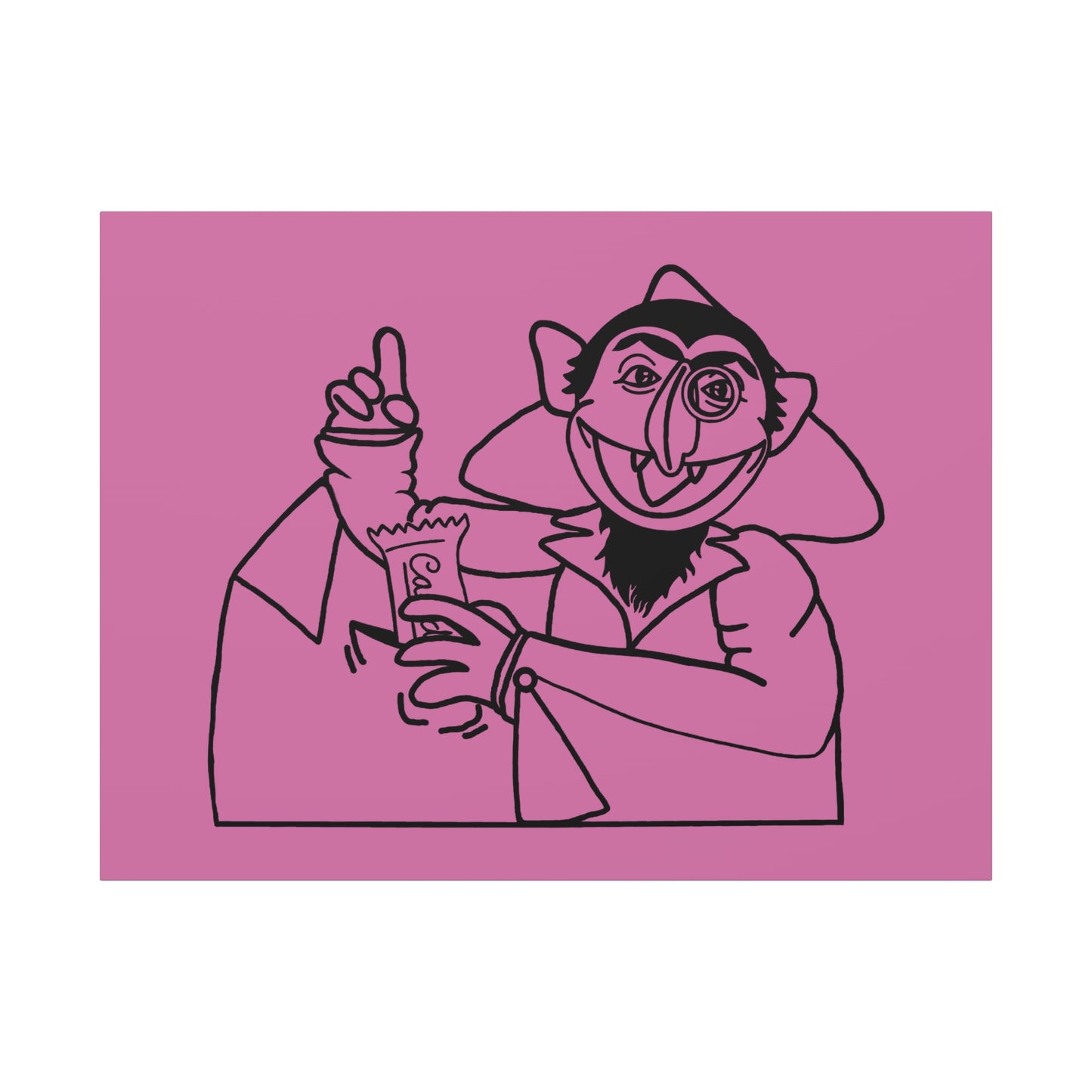 The Count Stealing Candy Outline Canvas Print Light Pink - Sesame Street The Count Parody Art