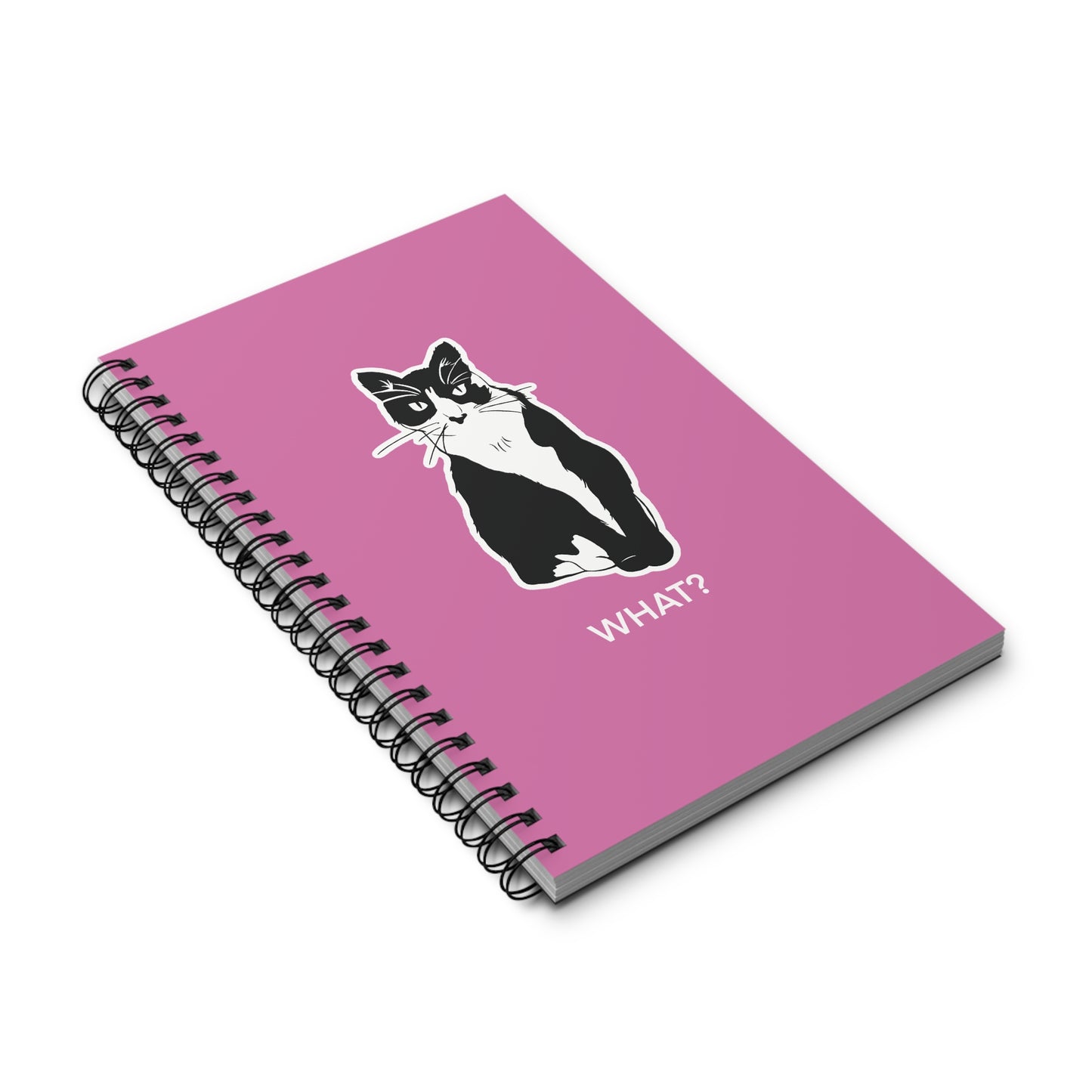 Cattitude Notebook in Light Pink (Sticker Style Cat with White Writing) - Cat Spiral Notebook
