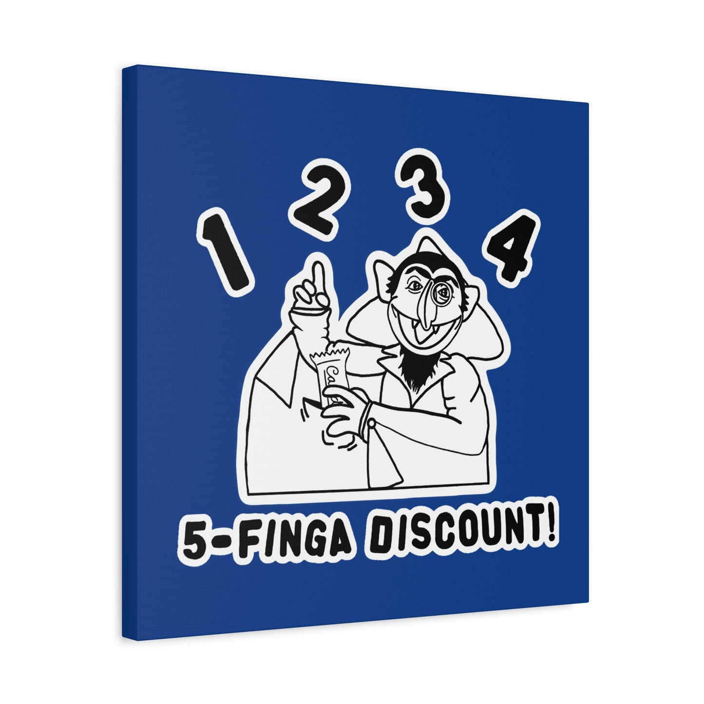Five Finger Discount Outline Canvas Print Dark Blue - Sesame Street The Count Parody Art Print