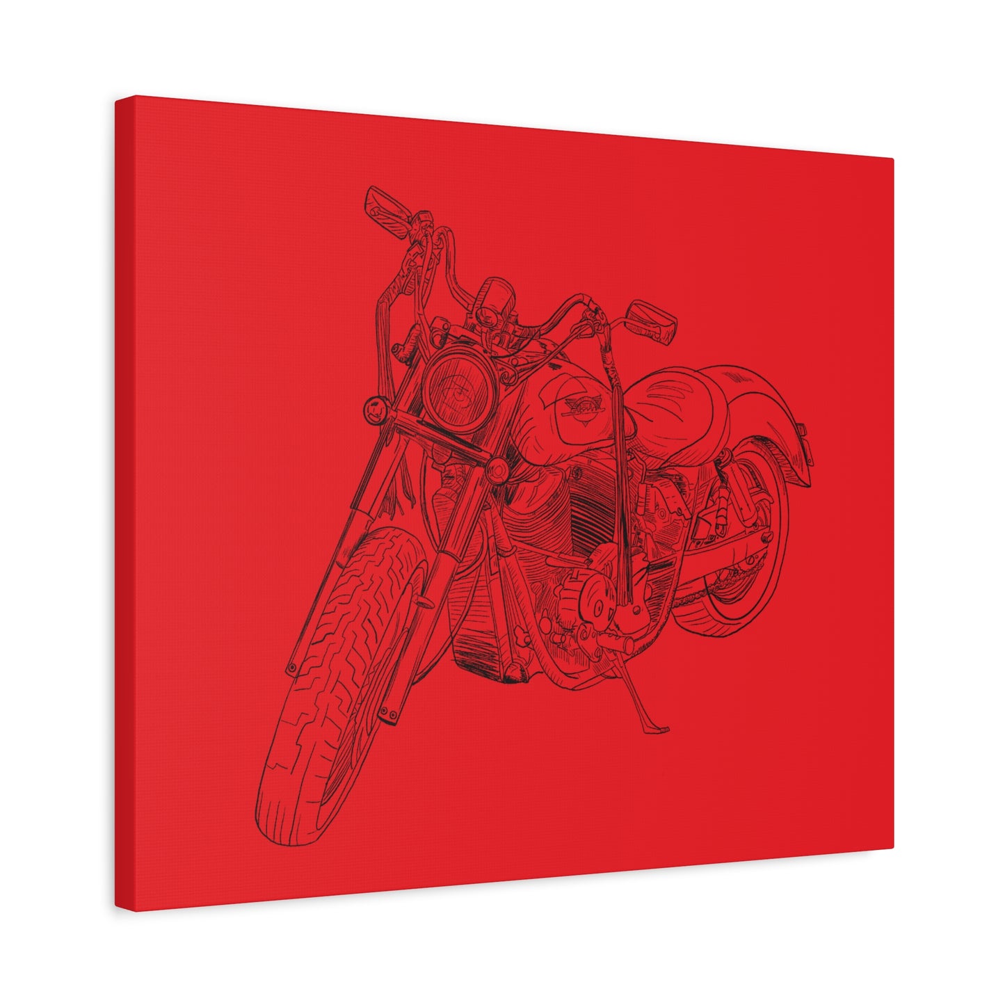 Ride Me Harley Motorcycle Sketch Canvas Print - Black Ink on Red Background
