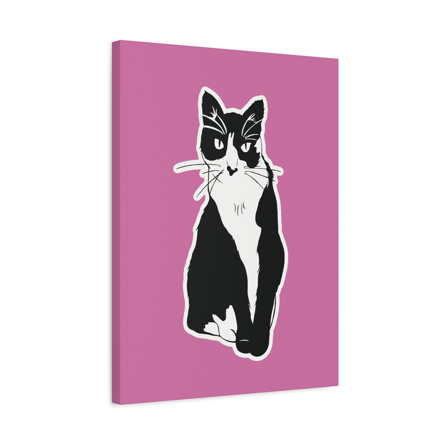 Cat Canvas on Light Pink (Sticker Style Cat) - Cat Drawing Art