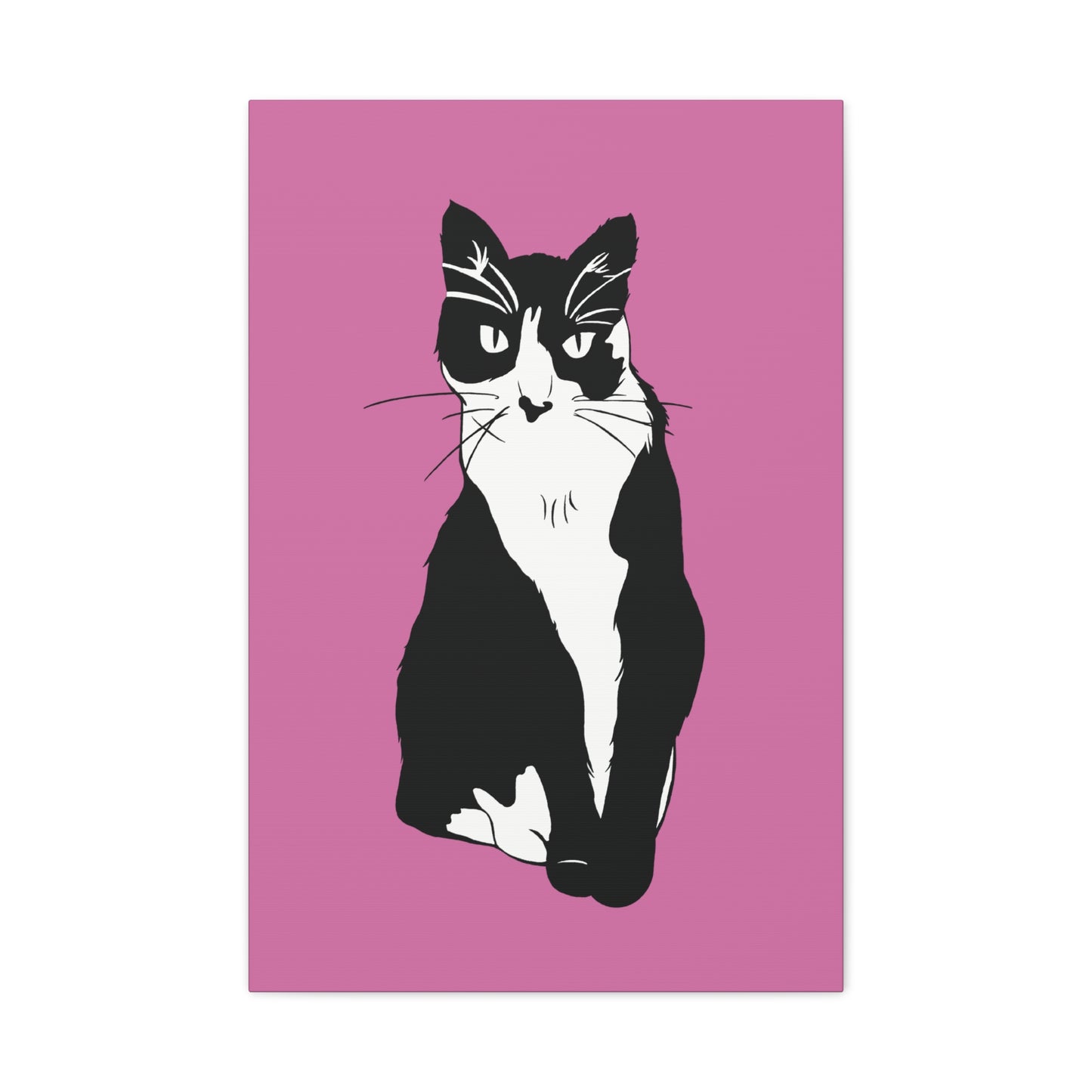 Cat Canvas on Light Pink (B&W Style Cat) - Cat Drawing Art