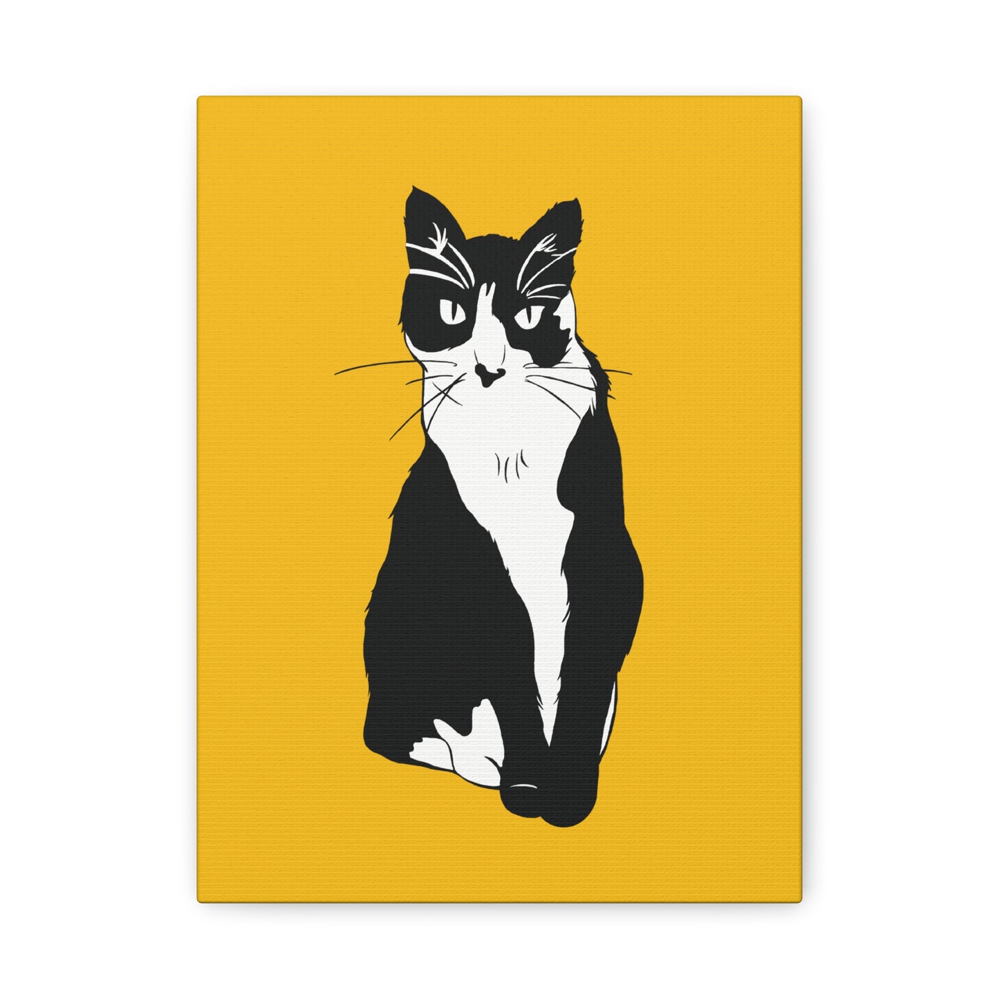 Cat Canvas on Yellow (B&W Style Cat) - Cat Drawing Art