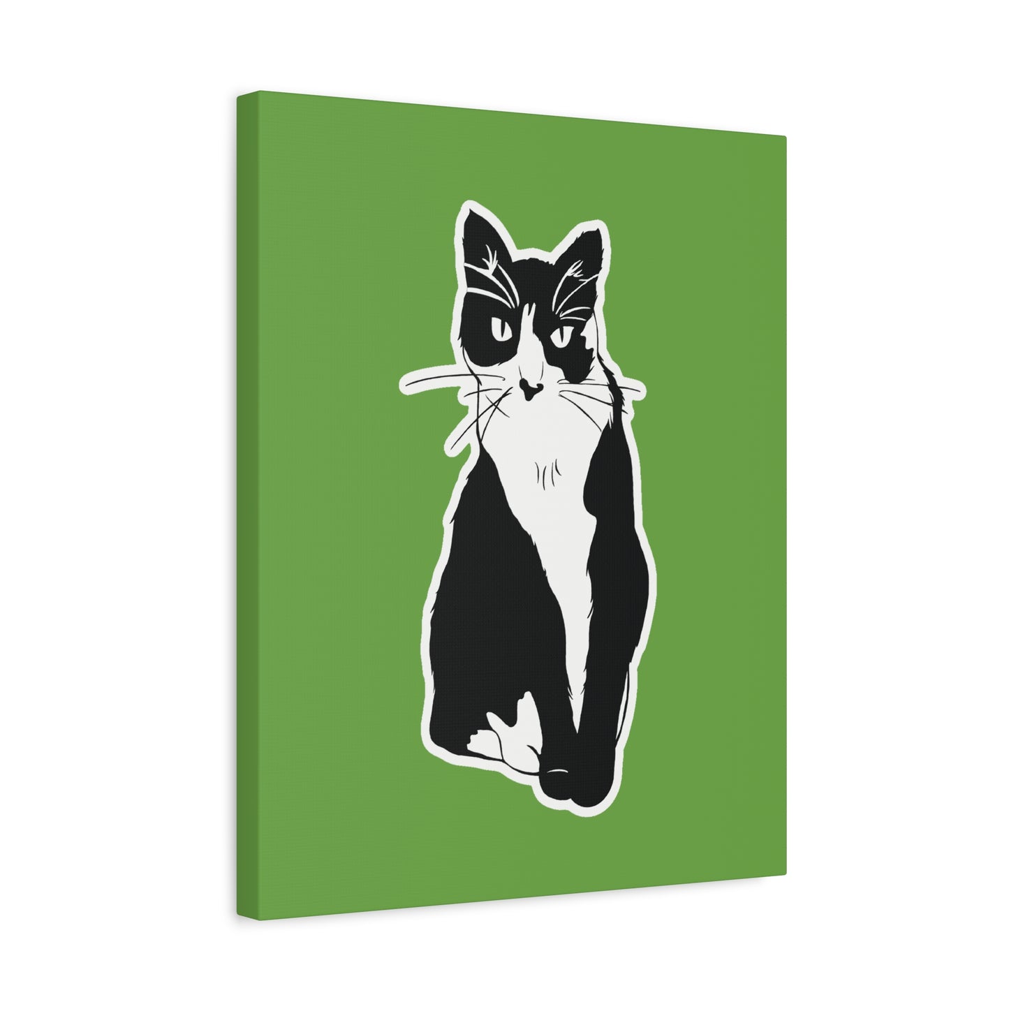 Cat Canvas Print on Green (B&W Style Cat) - Cat Drawing Art