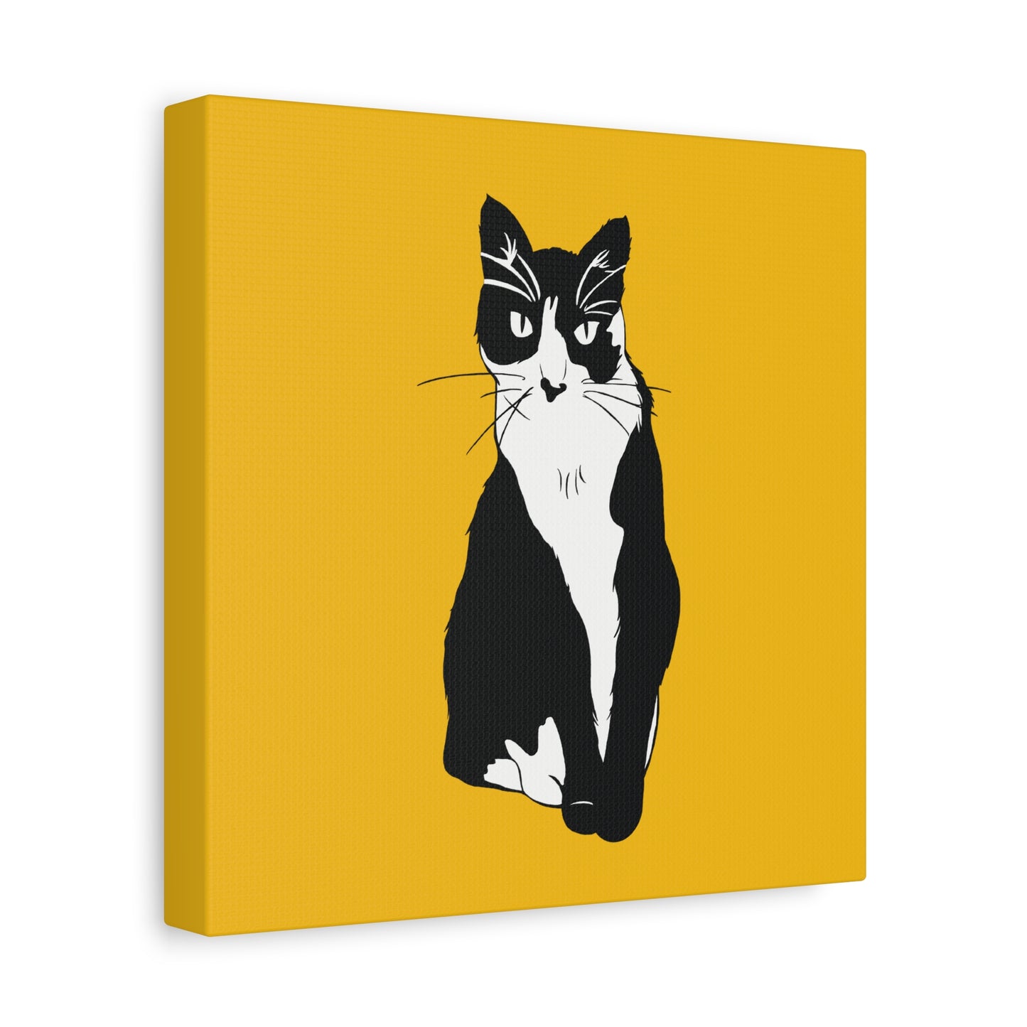 Cat Canvas on Yellow (B&W Style Cat) - Cat Drawing Art