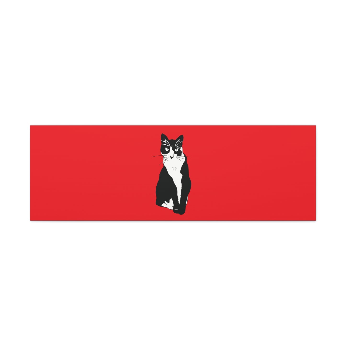 Cat Canvas on Red (B&W Style Cat) - Cat Drawing Art