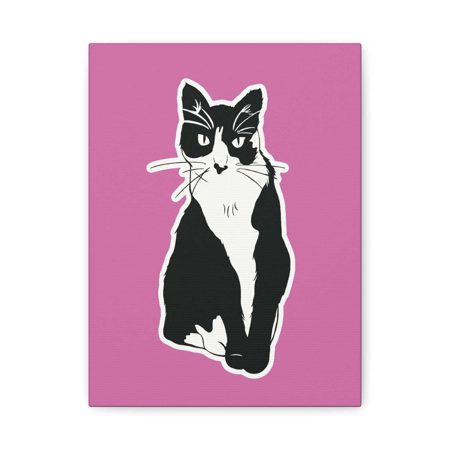 Cat Canvas on Light Pink (Sticker Style Cat) - Cat Drawing Art