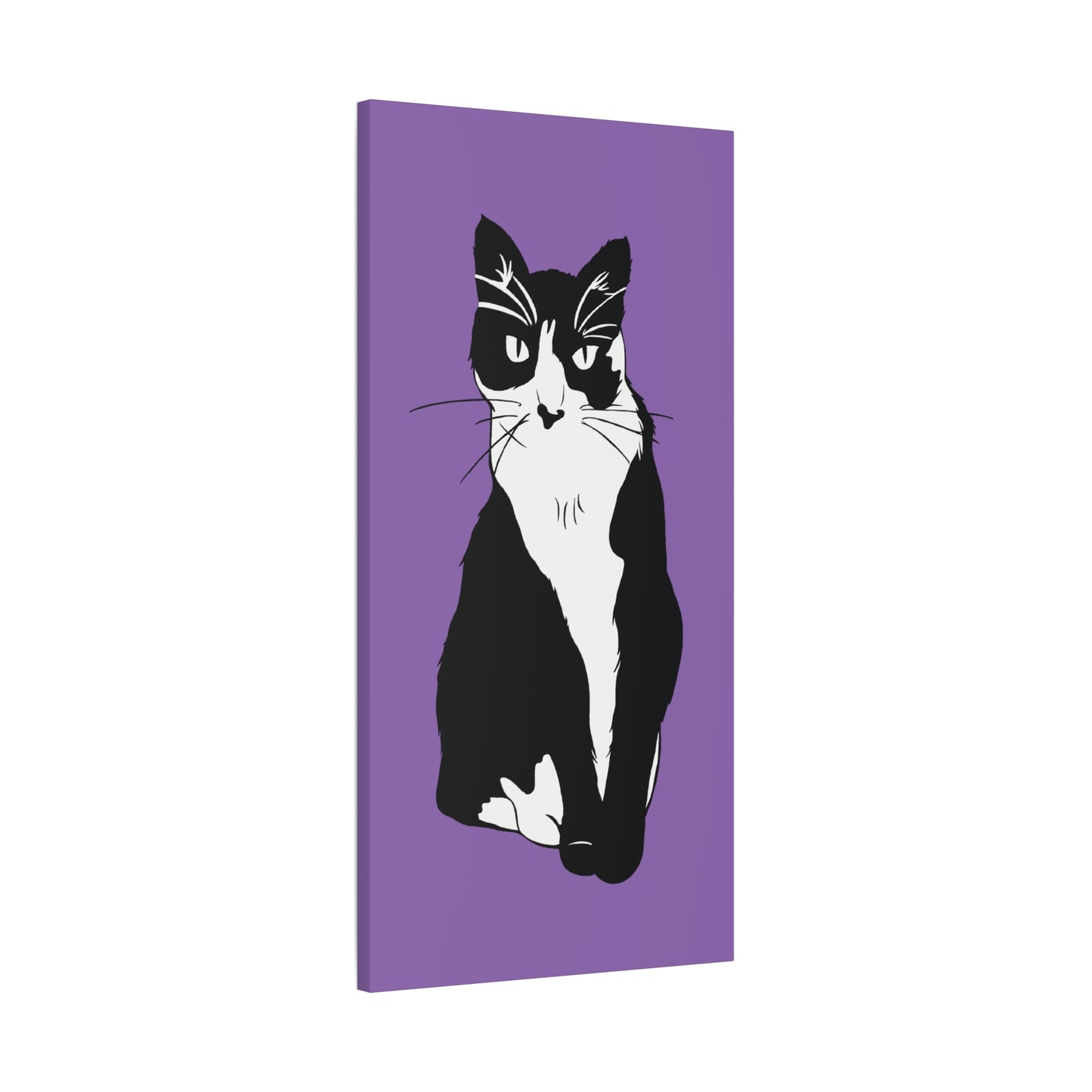 Cat Canvas on Light Purple (B&W Style Cat) - Cat Drawing Art
