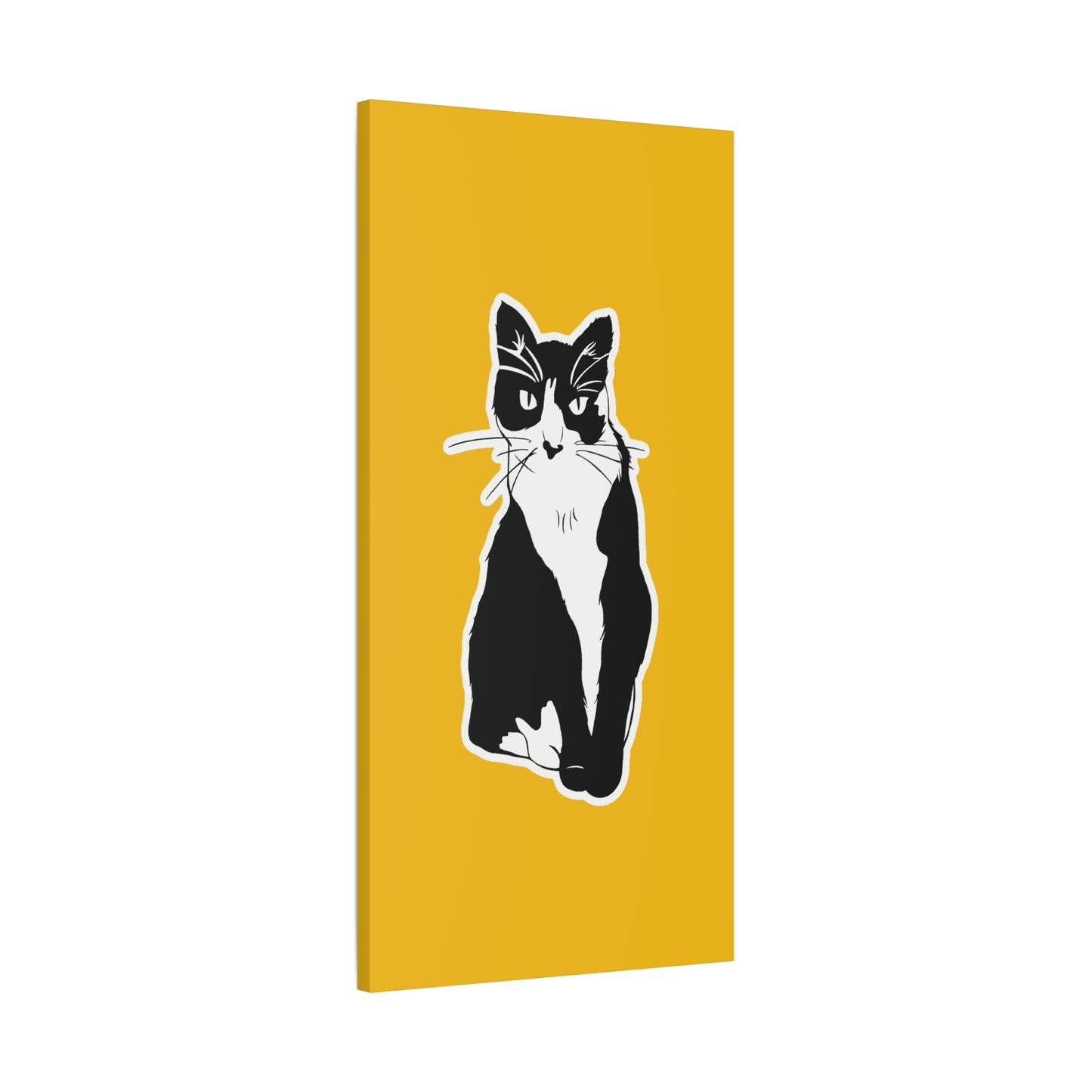 Cat Canvas Print on Yellow (Sticker Style Cat) - Cat Drawing Art