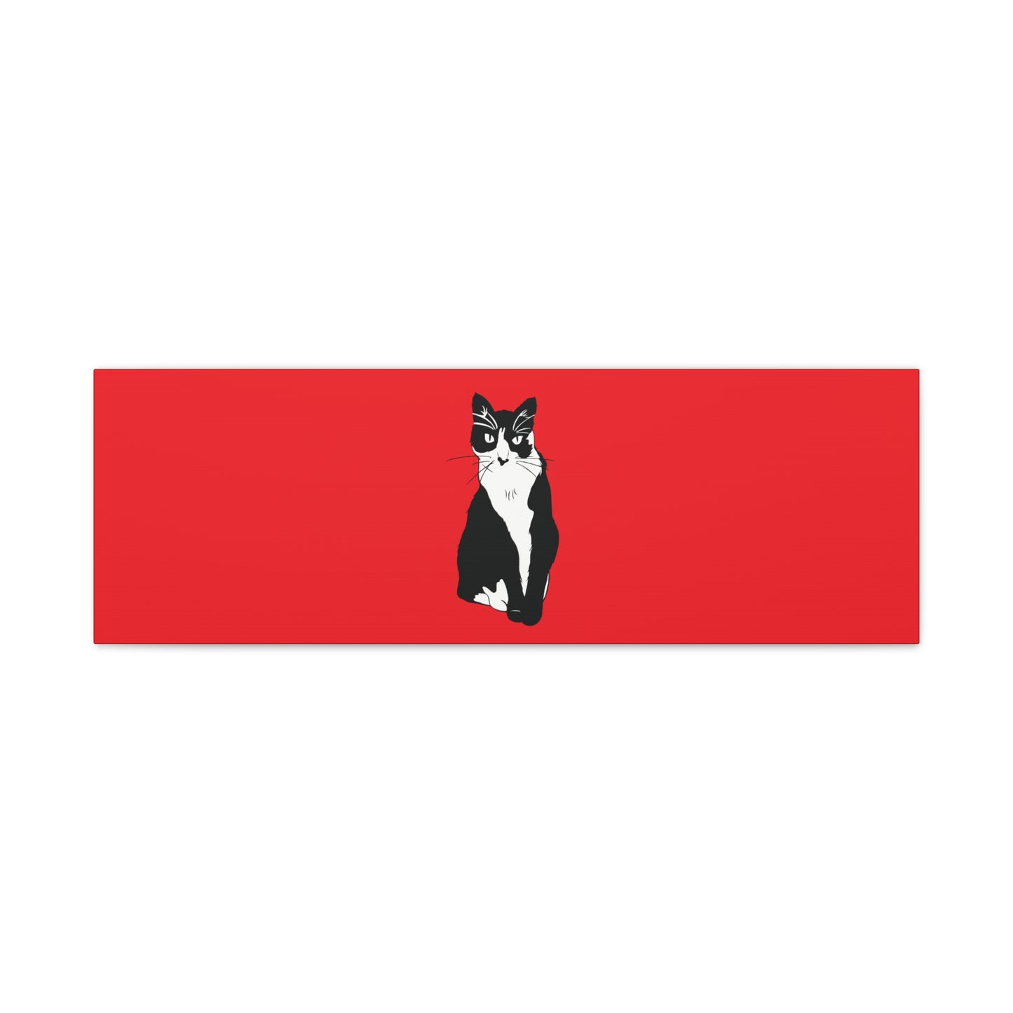 Cat Canvas on Red (B&W Style Cat) - Cat Drawing Art