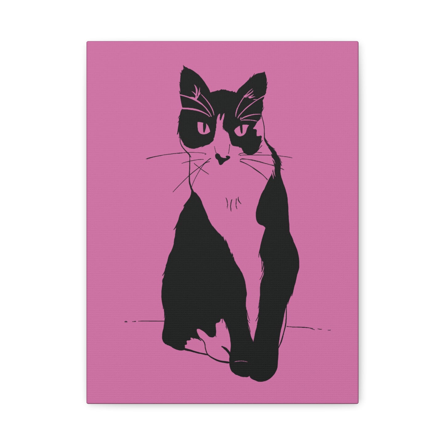 Cat Canvas Print on Pink (Transparent Style Cat) - Cat Drawing Art