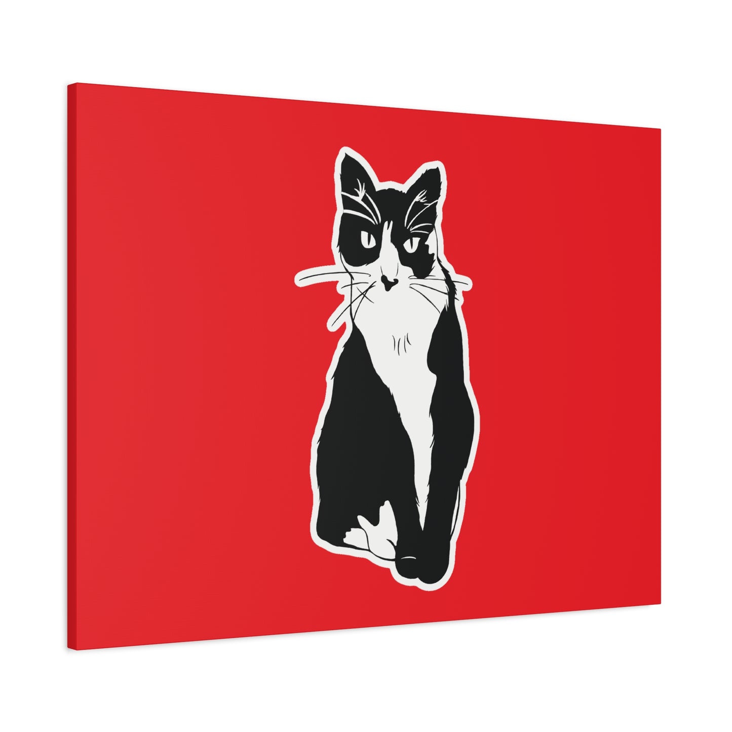 Cat Canvas Print on Red (Sticker Style Cat) - Cat Drawing Art