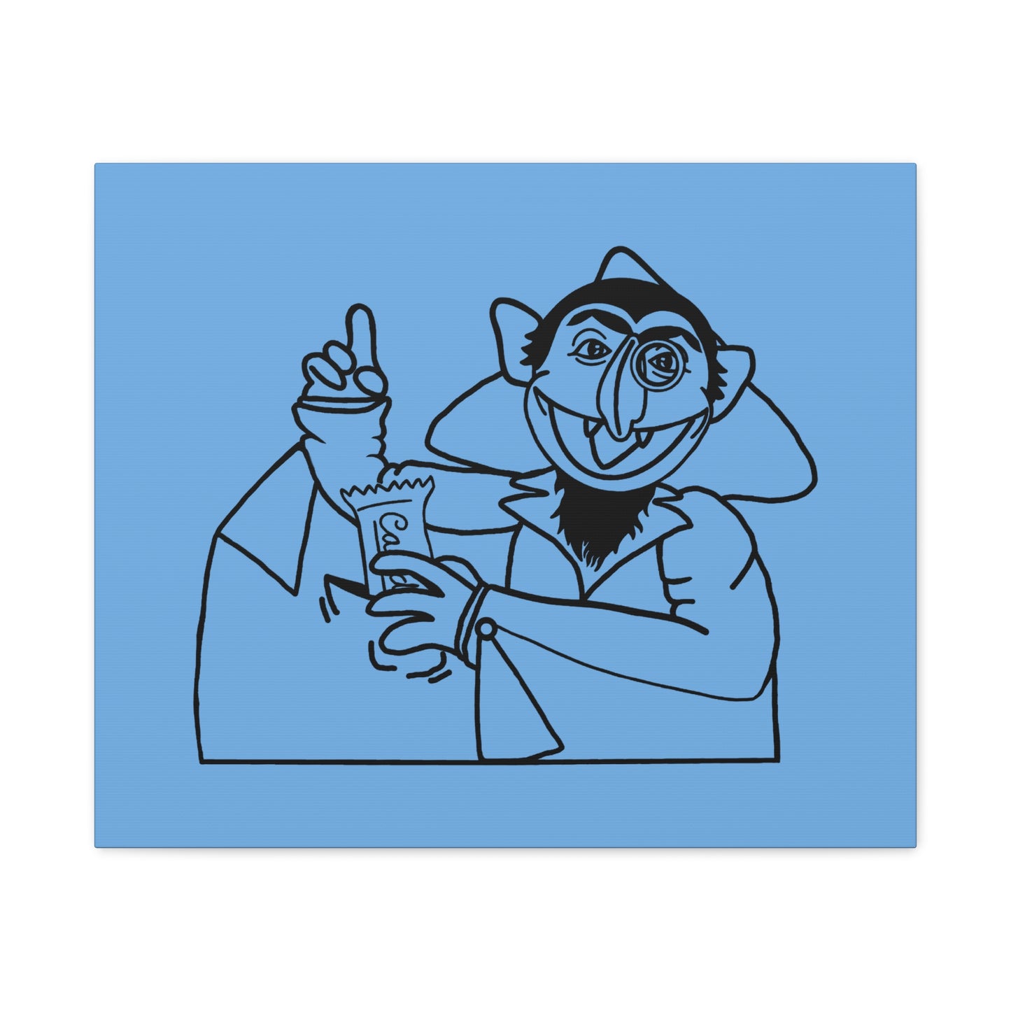 The Count Stealing Candy Outline Canvas Print Light Blue - Sesame Street The Count Parody Art