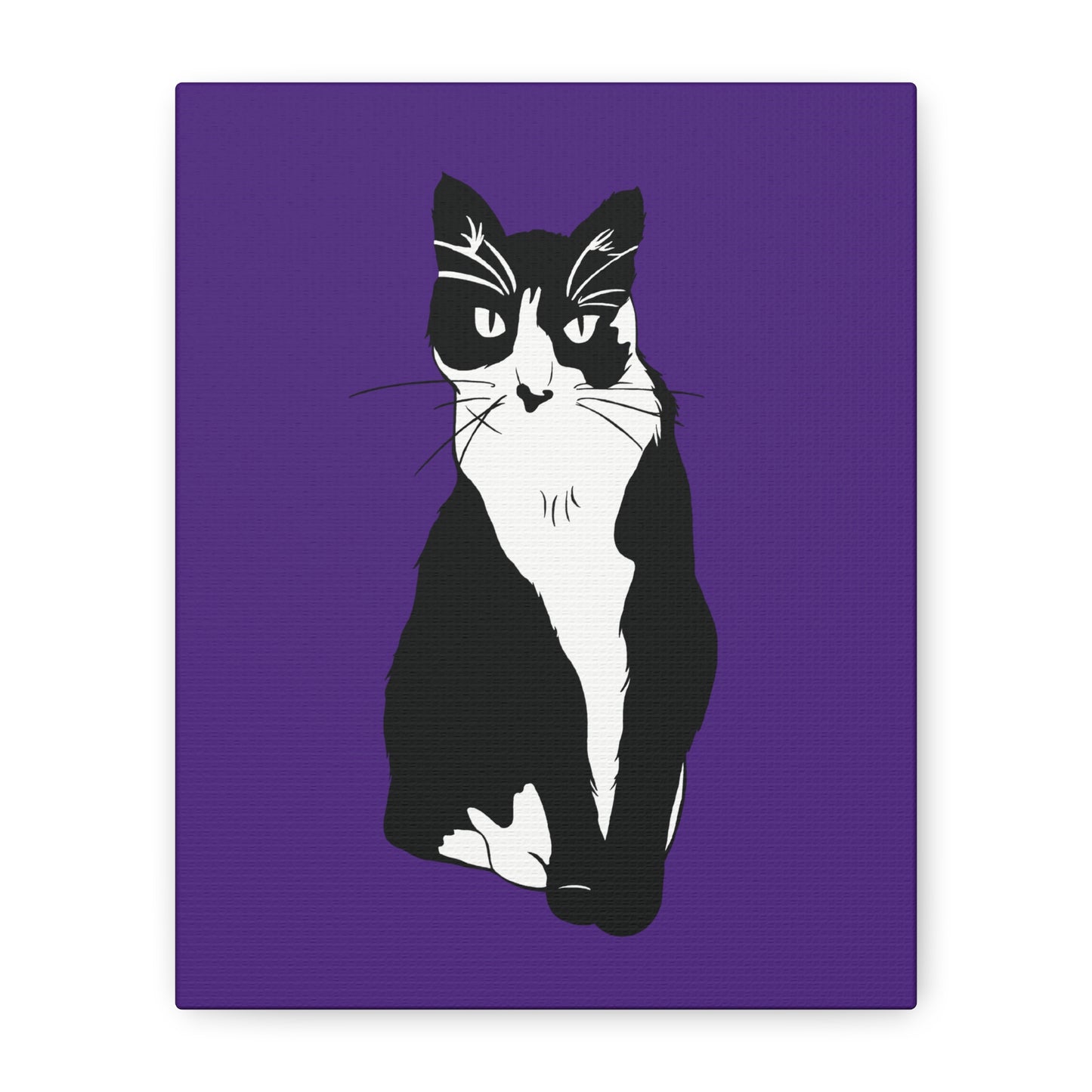 Cat Canvas on Purple (B&W Style Cat) - Cat Drawing Art