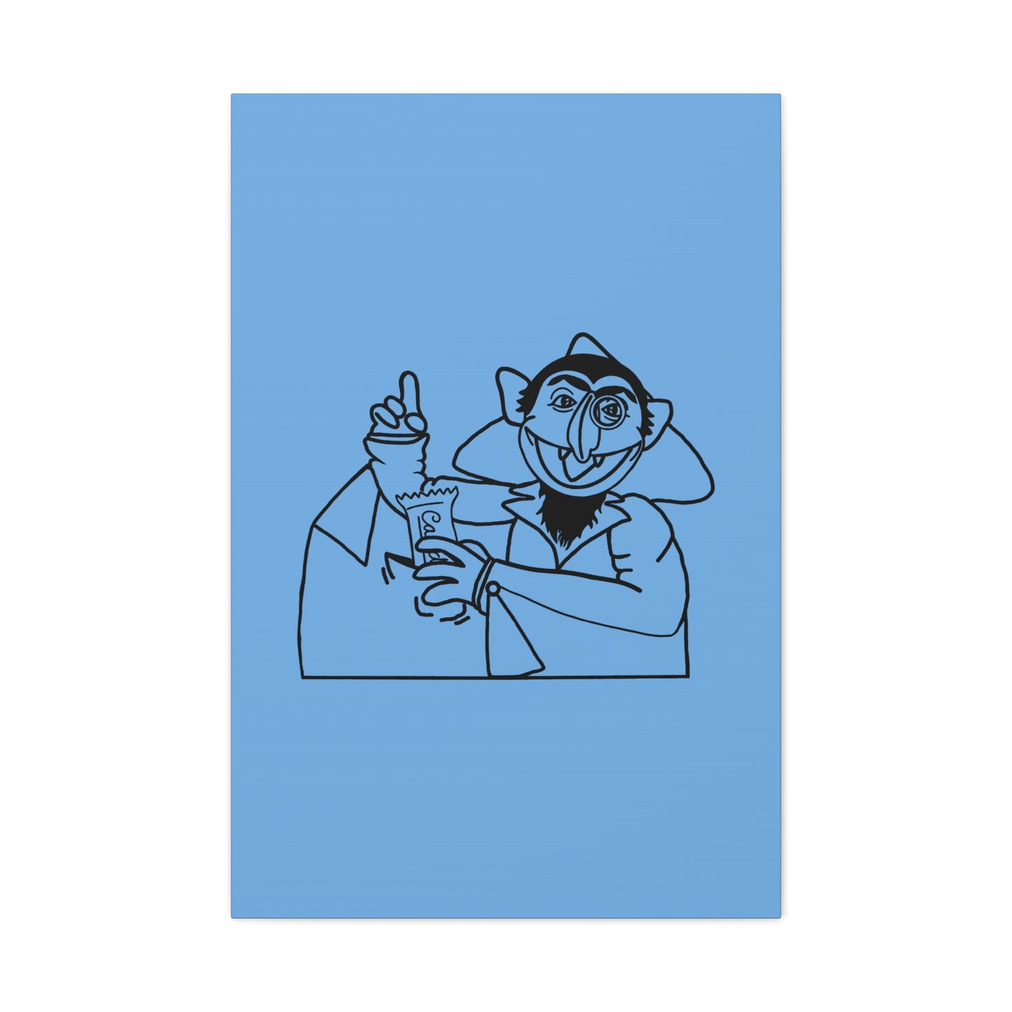 The Count Stealing Candy Outline Canvas Print Light Blue - Sesame Street The Count Parody Art