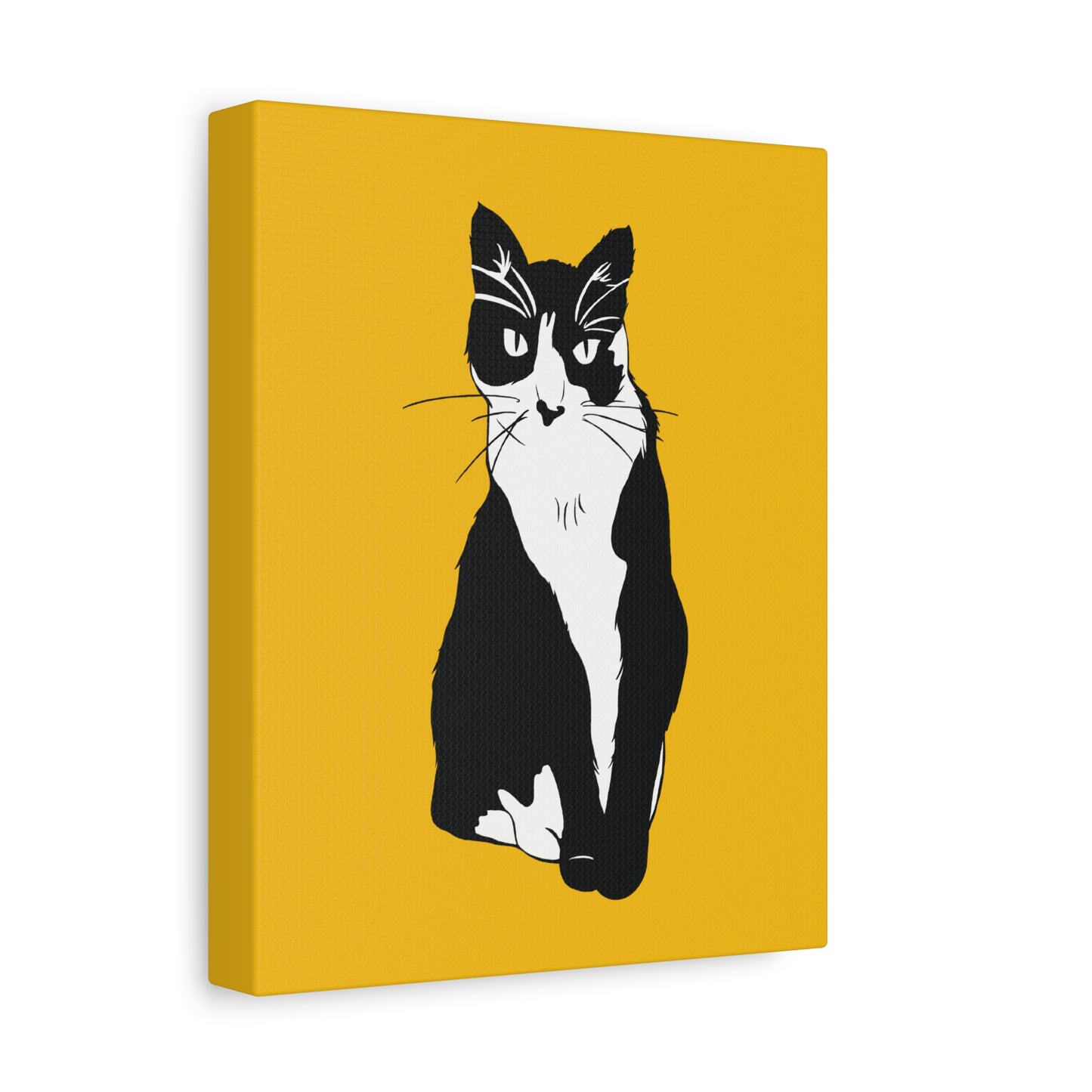 Cat Canvas on Yellow (B&W Style Cat) - Cat Drawing Art