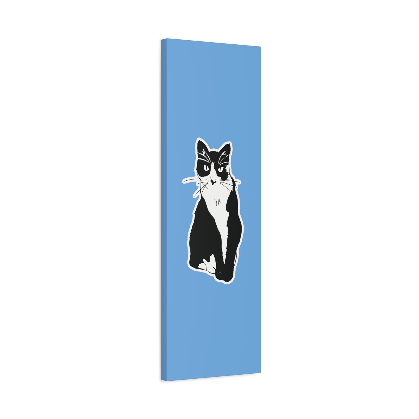 Cat Canvas on Light Blue (Sticker Style Cat) - Cat Drawing Art