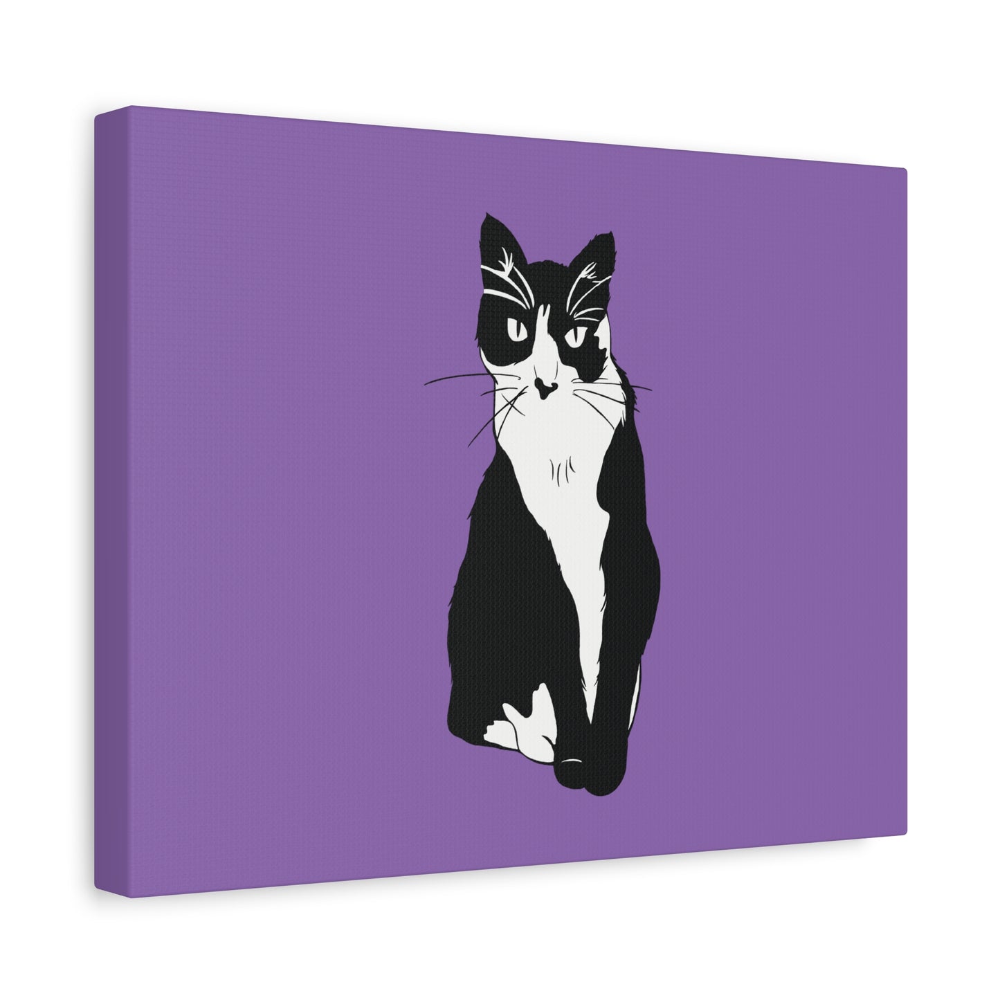 Cat Canvas on Light Purple (B&W Style Cat) - Cat Drawing Art