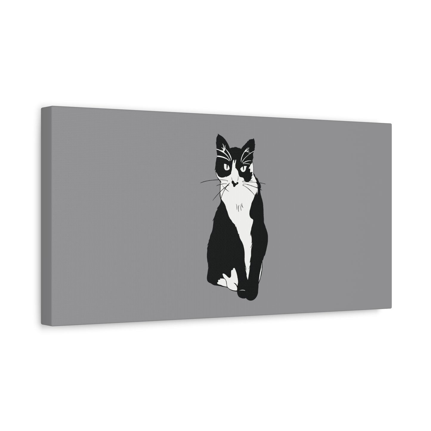 Cat Canvas on Grey (B&W Style Cat) - Cat Drawing Art