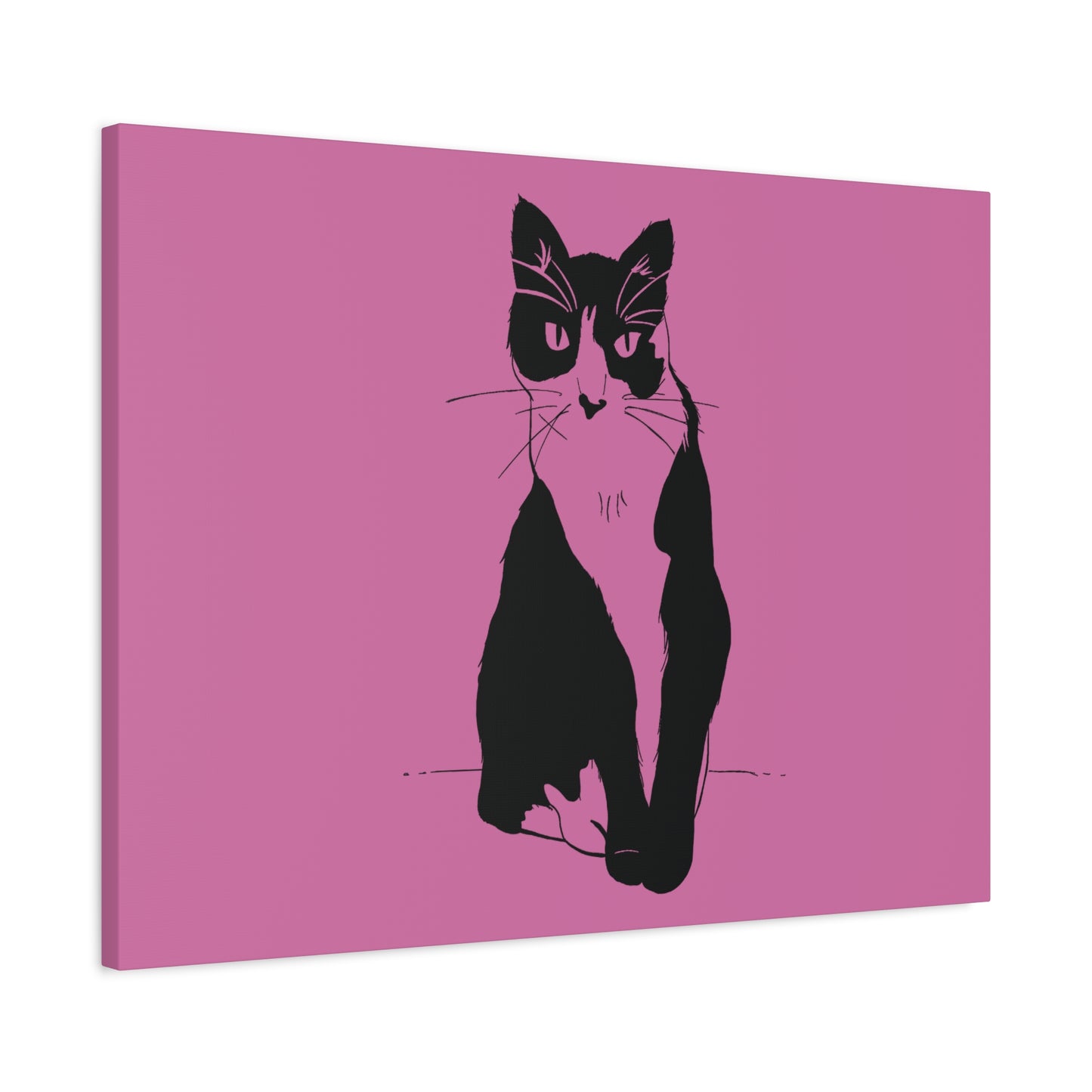 Cat Canvas Print on Pink (Transparent Style Cat) - Cat Drawing Art
