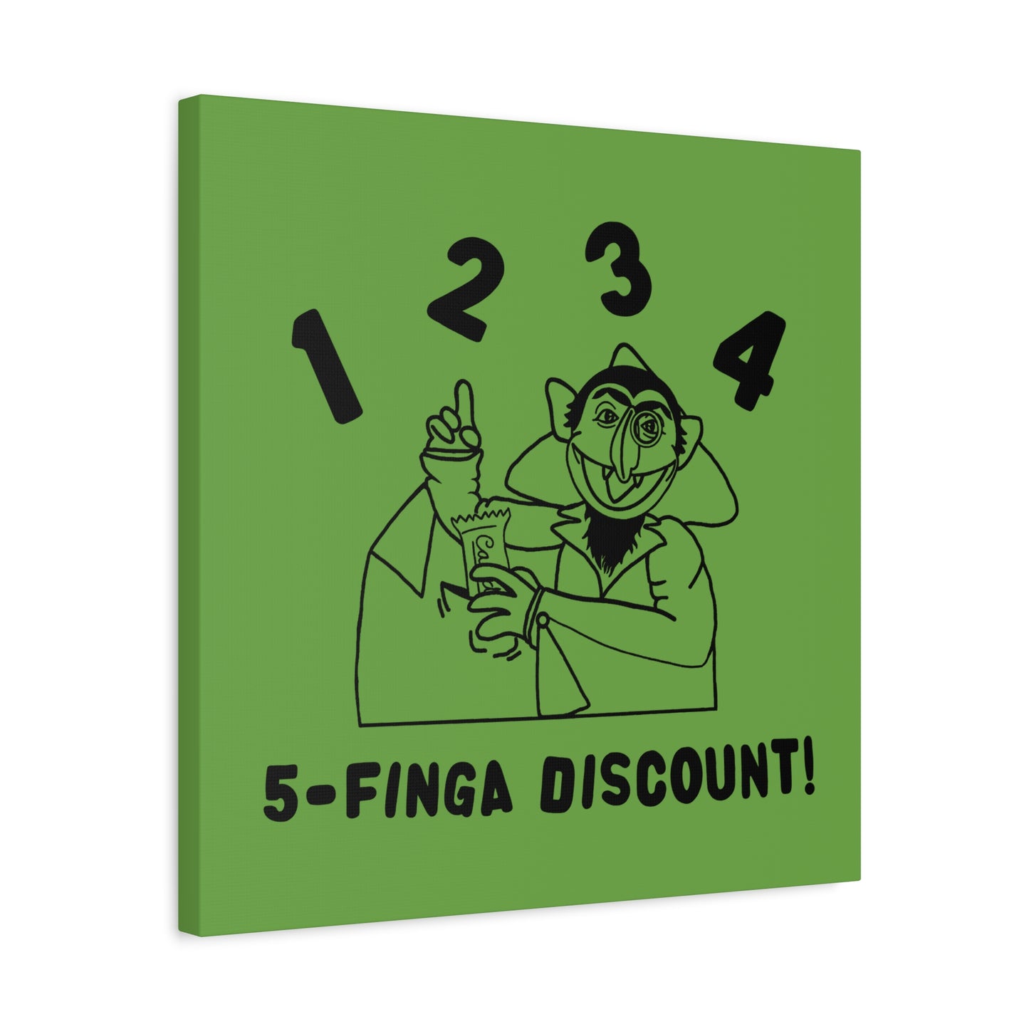 Five Finger Discount Outline Canvas Print Green - Sesame Street The Count Parody Art Print