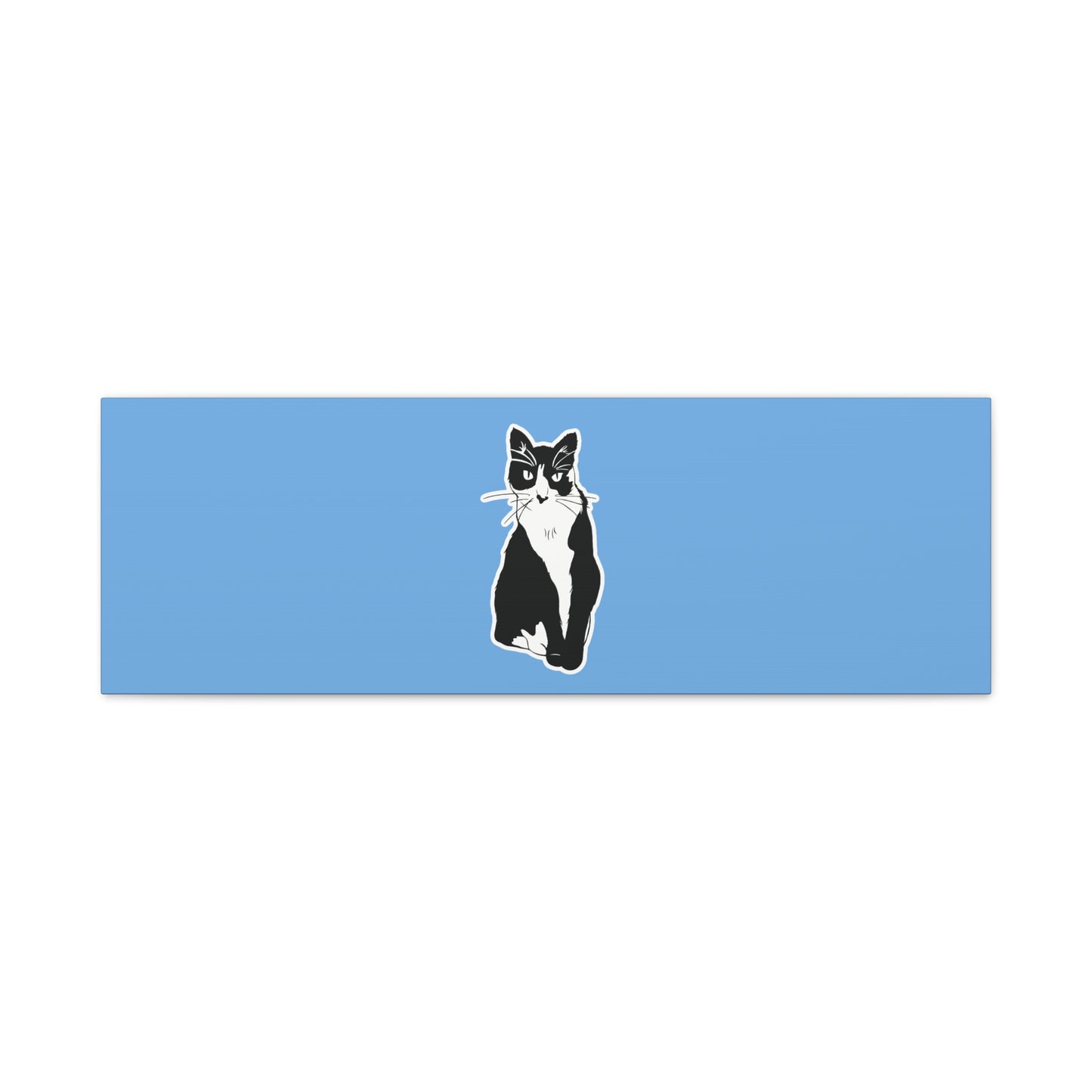 Cat Canvas on Light Blue (Sticker Style Cat) - Cat Drawing Art
