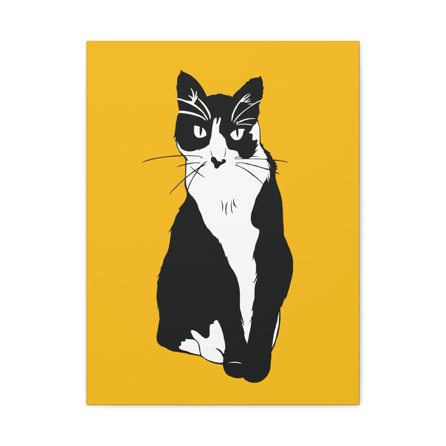 Cat Canvas on Yellow (B&W Style Cat) - Cat Drawing Art