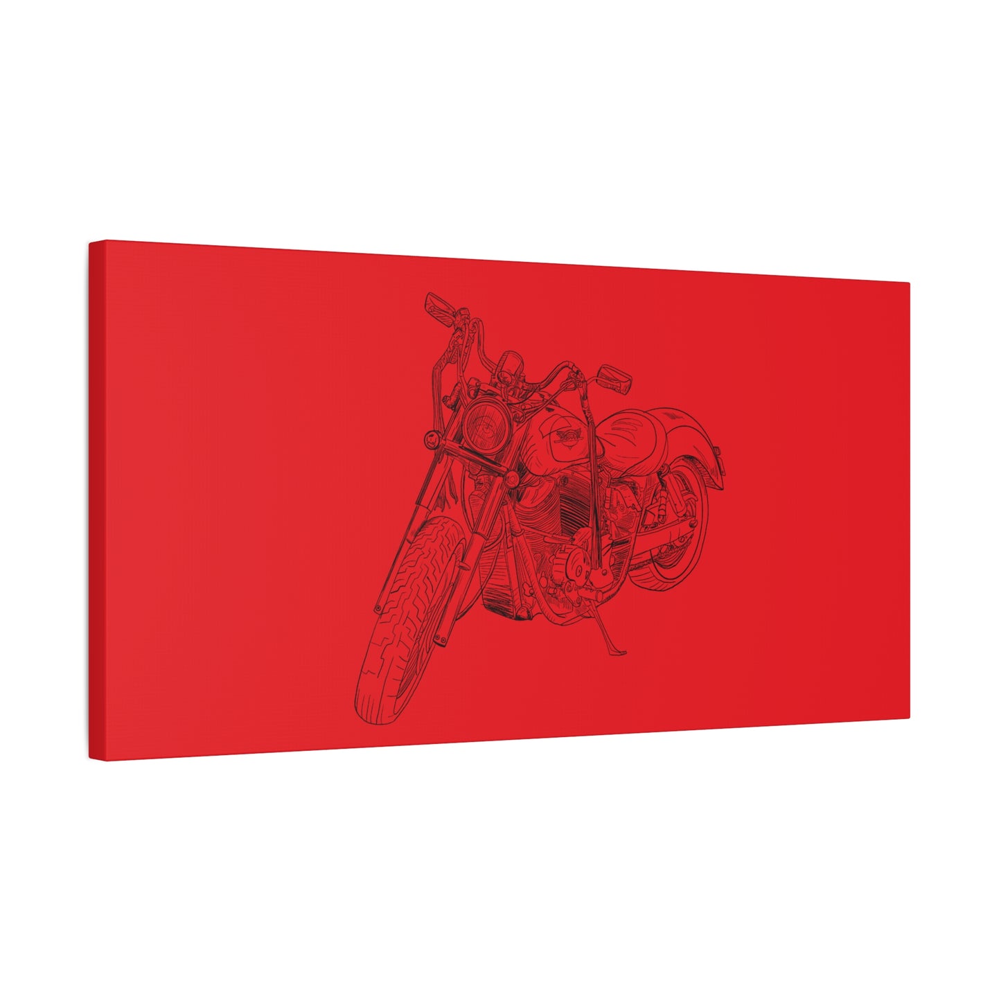 Ride Me Harley Motorcycle Sketch Canvas Print - Black Ink on Red Background