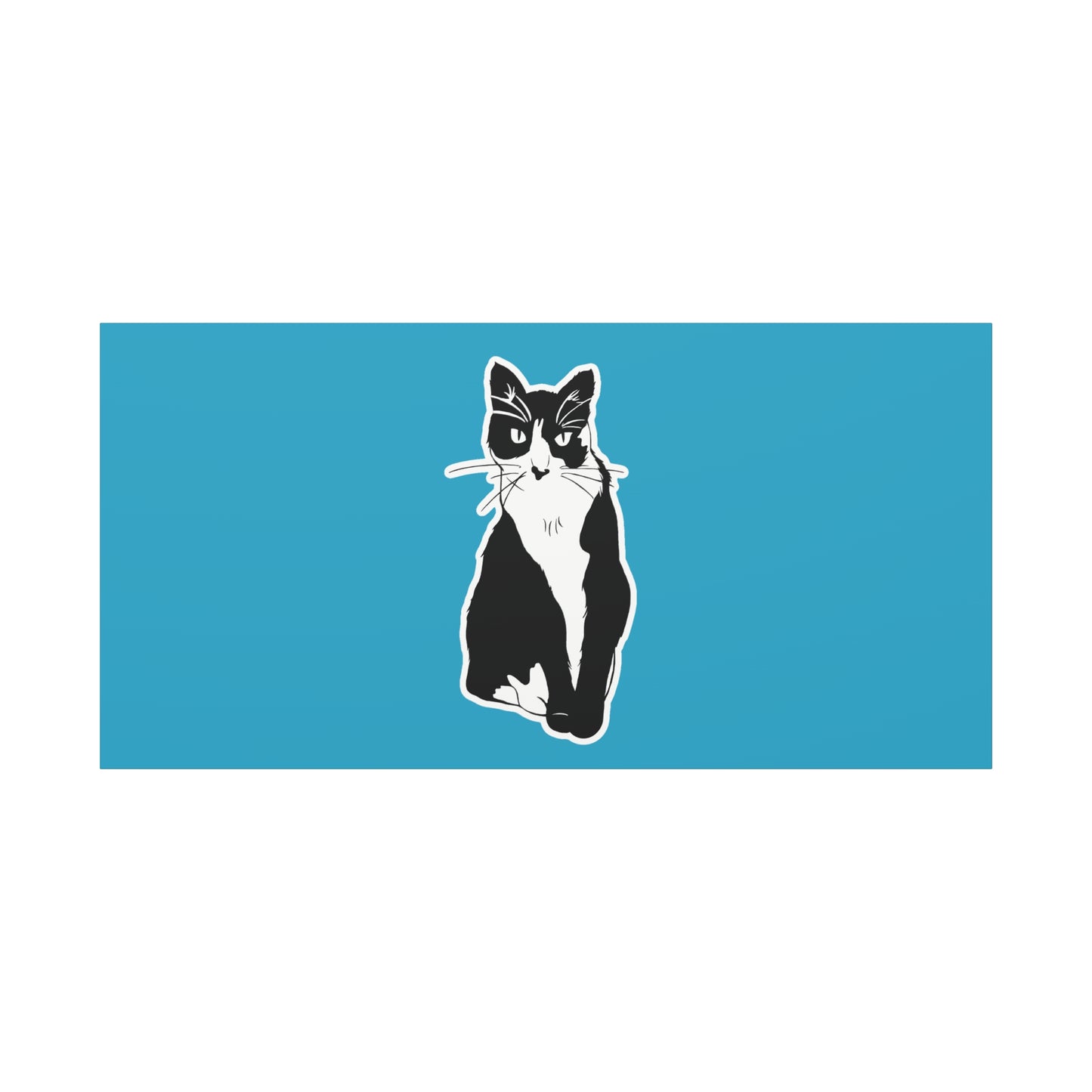 Cat Canvas Print on Turquoise (Sticker Style Cat) - Cat Drawing Art