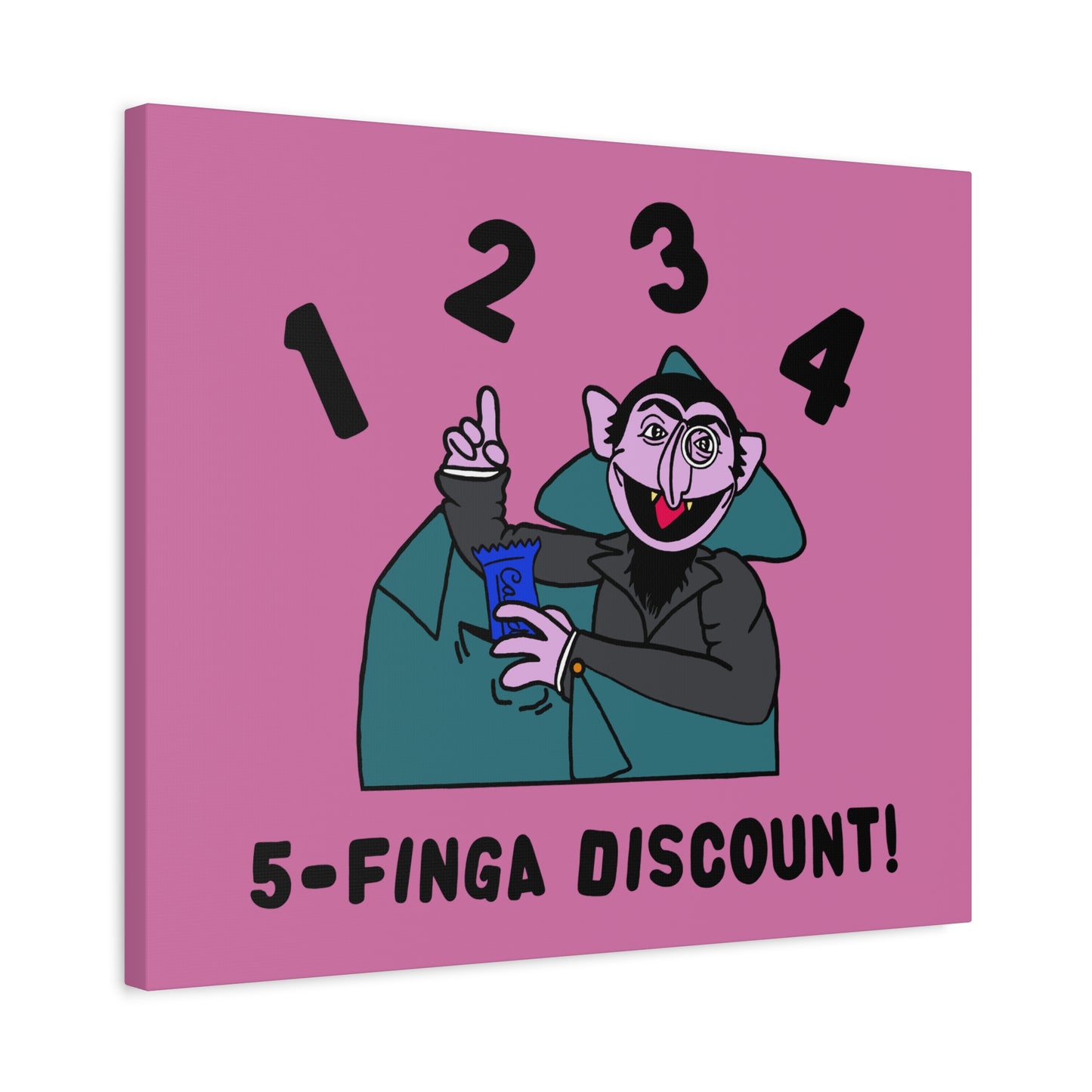 Five Finger Discount Canvas Print Light Pink - Sesame Street The Count Parody Art Print