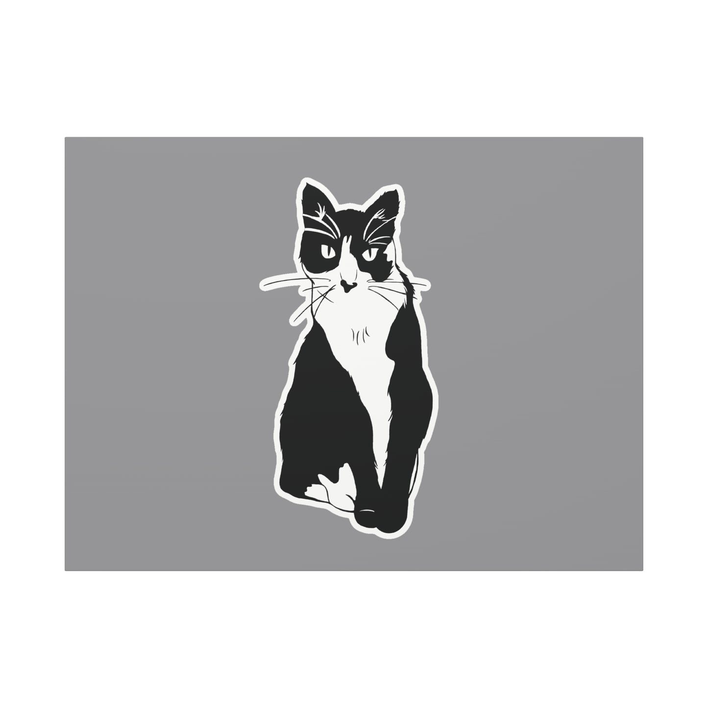 Cat Canvas Print on Grey (Sticker Style Cat) - Cat Drawing Wall Art