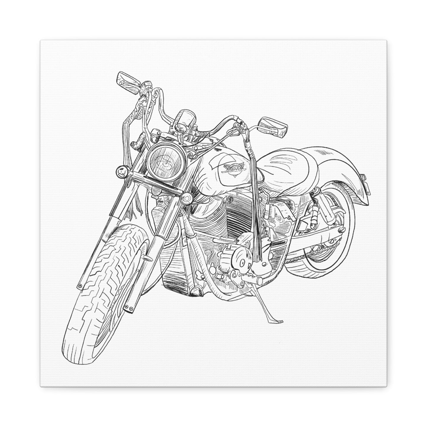 Ride Me Harley Motorcycle Sketch Canvas Print - Black Ink on White Background