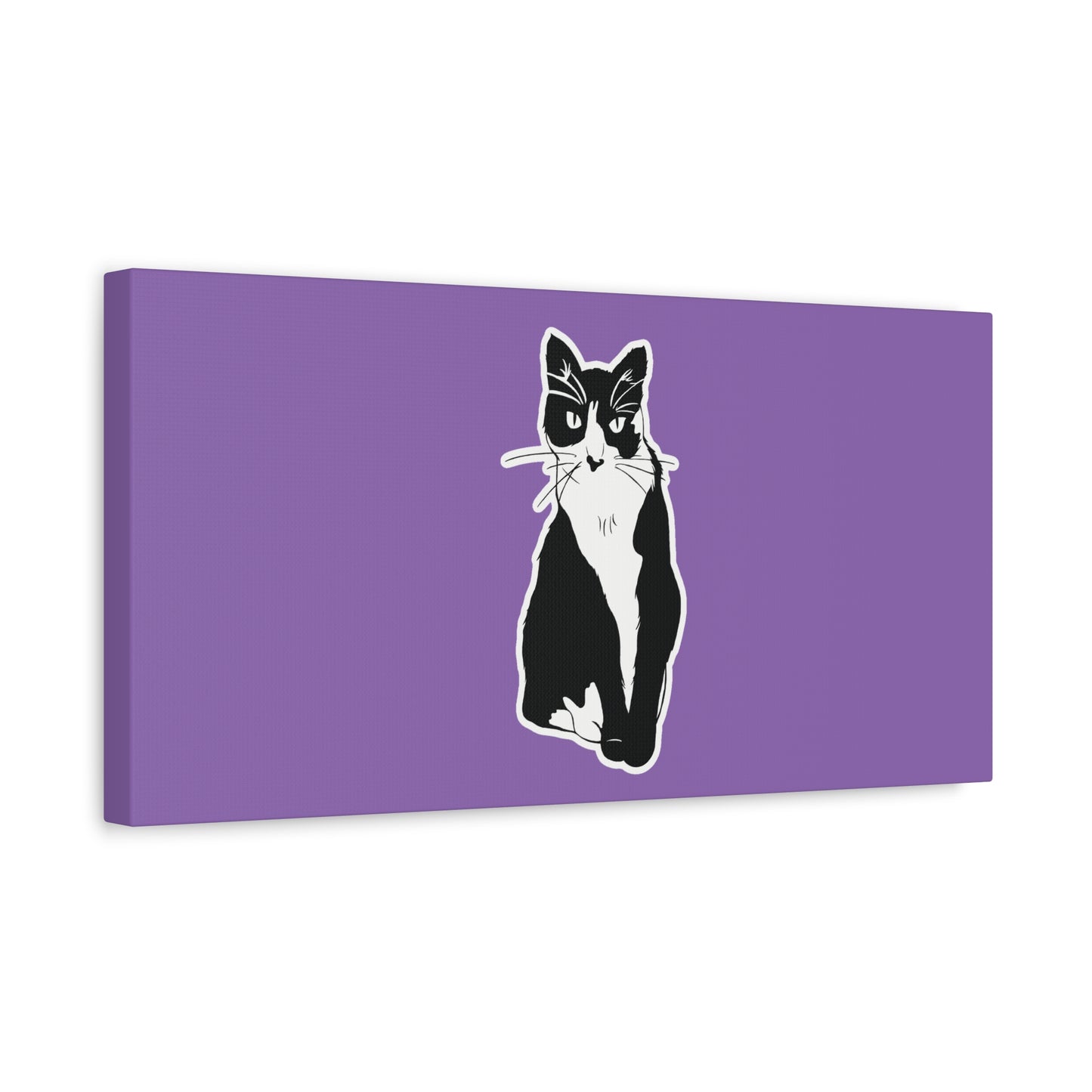Cat Canvas on Light Purple (Sticker Style Cat) - Cat Drawing Art
