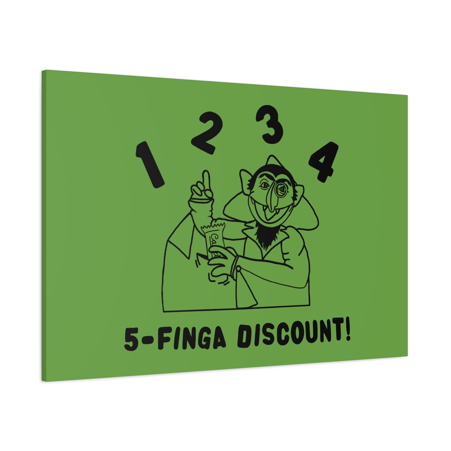Five Finger Discount Outline Canvas Print Green - Sesame Street The Count Parody Art Print