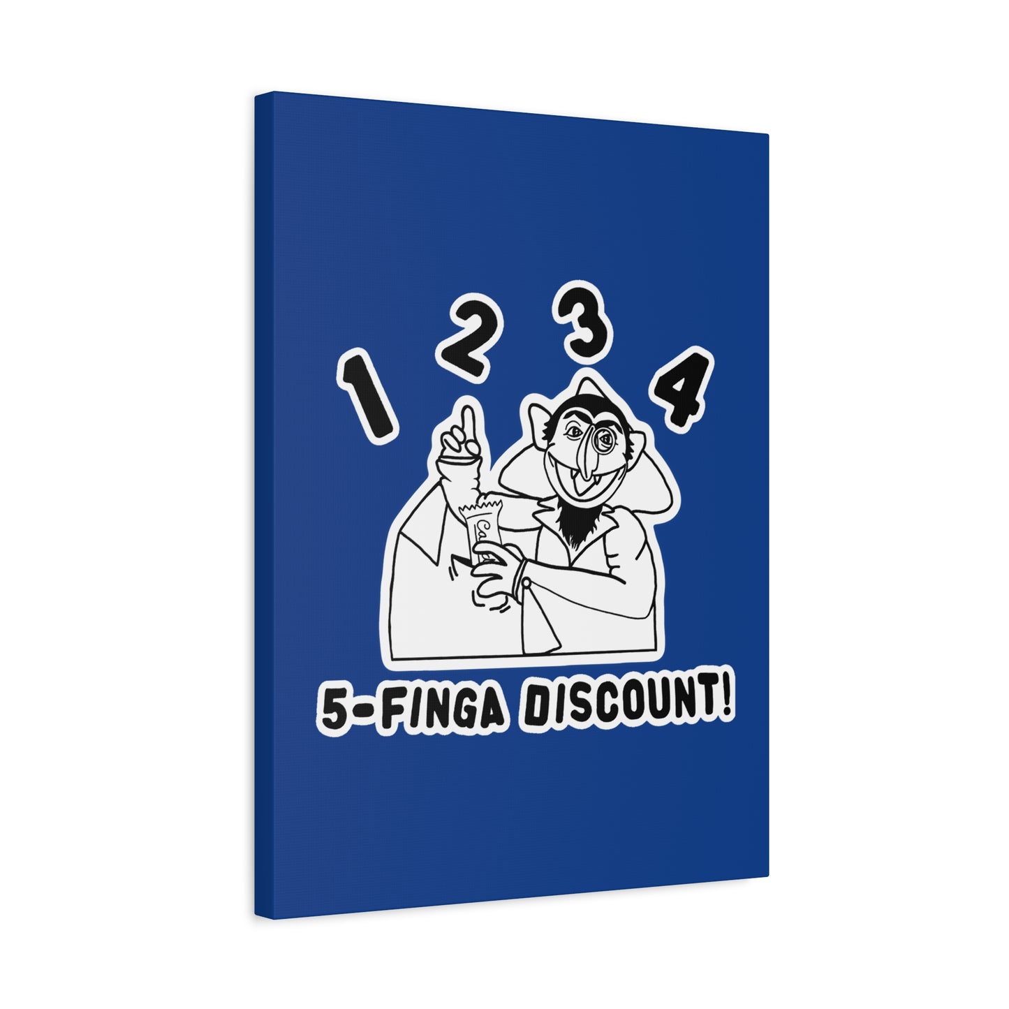 Five Finger Discount Outline Canvas Print Dark Blue - Sesame Street The Count Parody Art Print